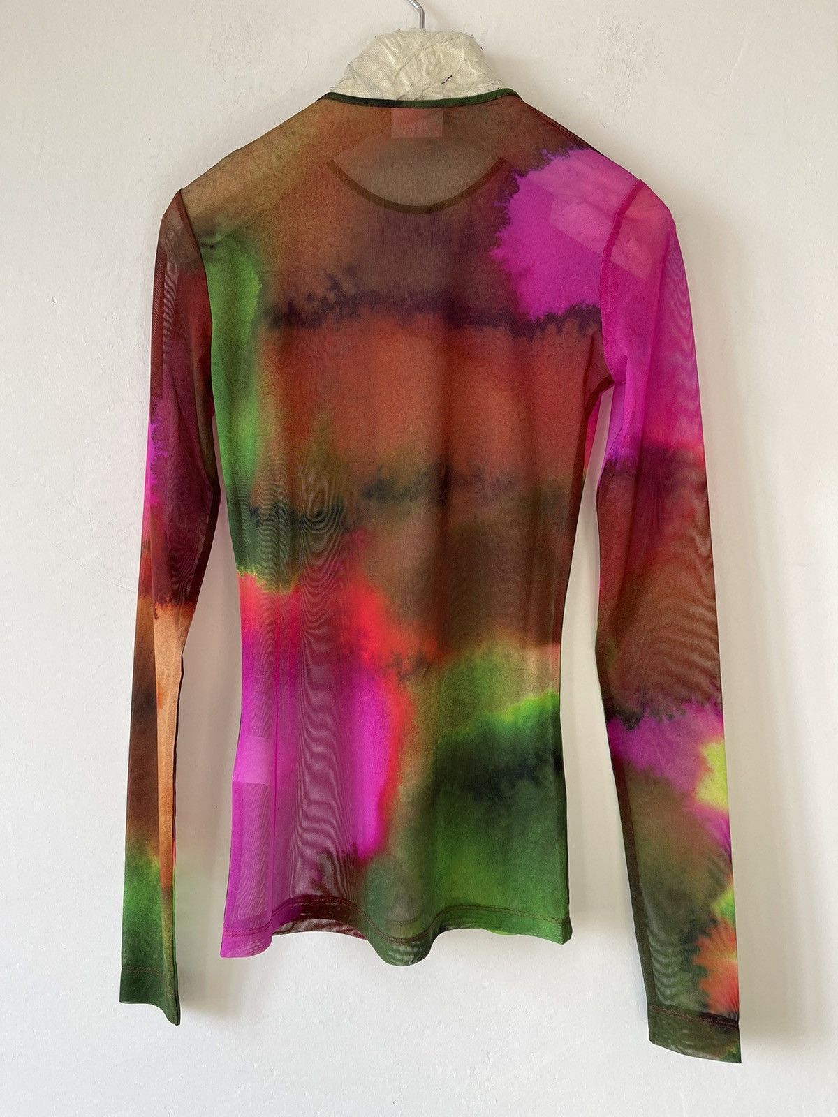 Dries Van Noten Watercolor Printed Mesh Long-Sleeve Top
