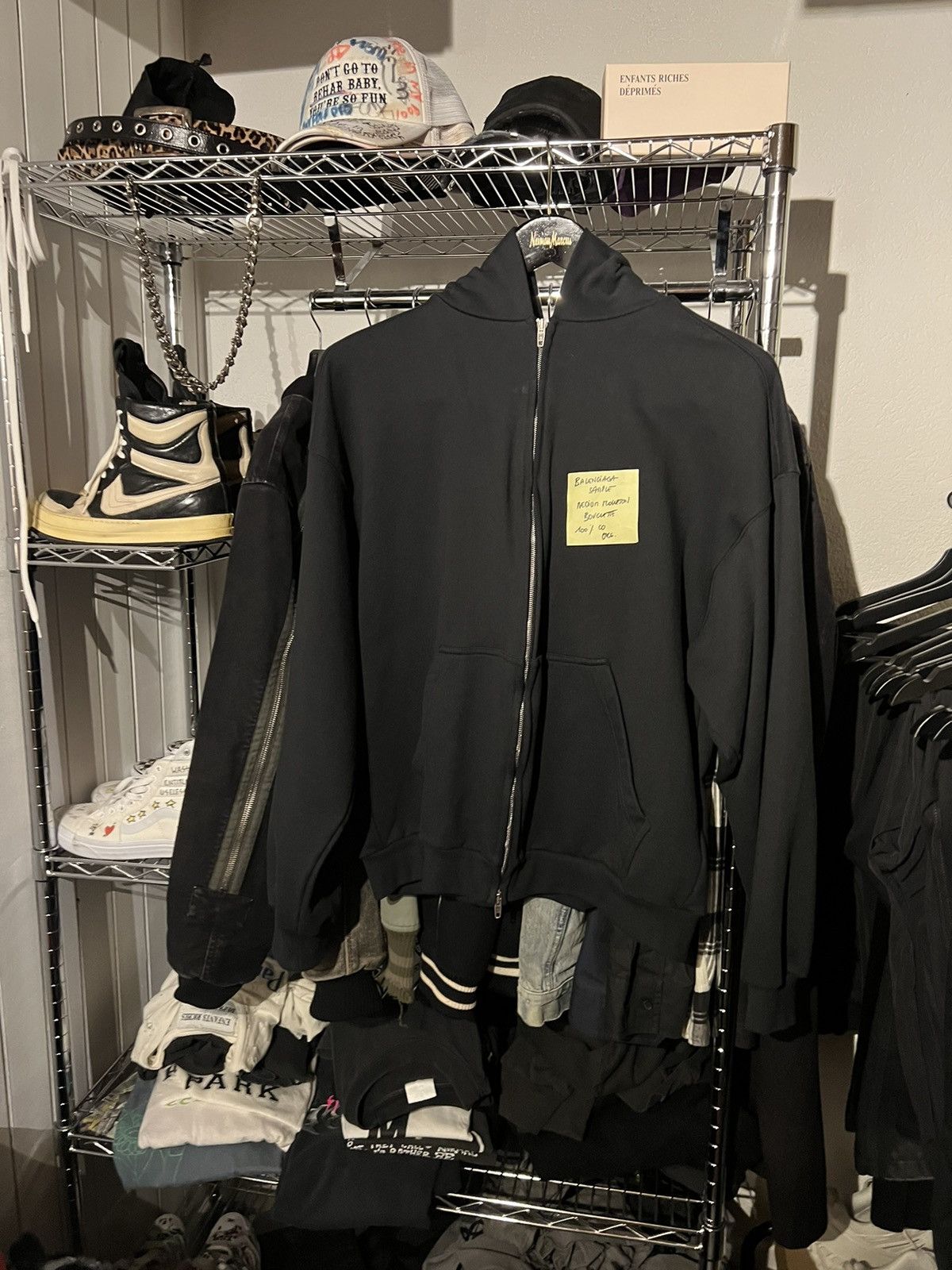 image of Balenciaga Sticky Note Zip Up Hoodie Mud Show in Black, Men's (Size XS)