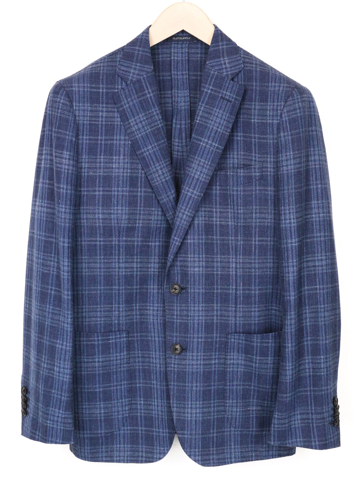 image of Suitsupply Havana Uk38S Blue Check Wool Silk Linen Blazer 71597, Men's
