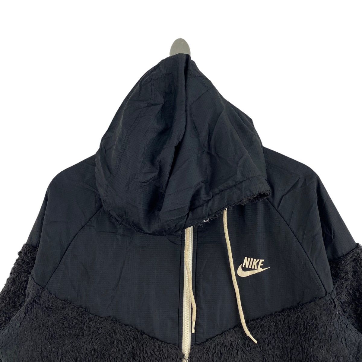 Nike × Vintage Vintage NIKE Sportswear Half Sherpa Style Black Hoodie Size US XL / EU 56 / 4 - 2 Thumbnail