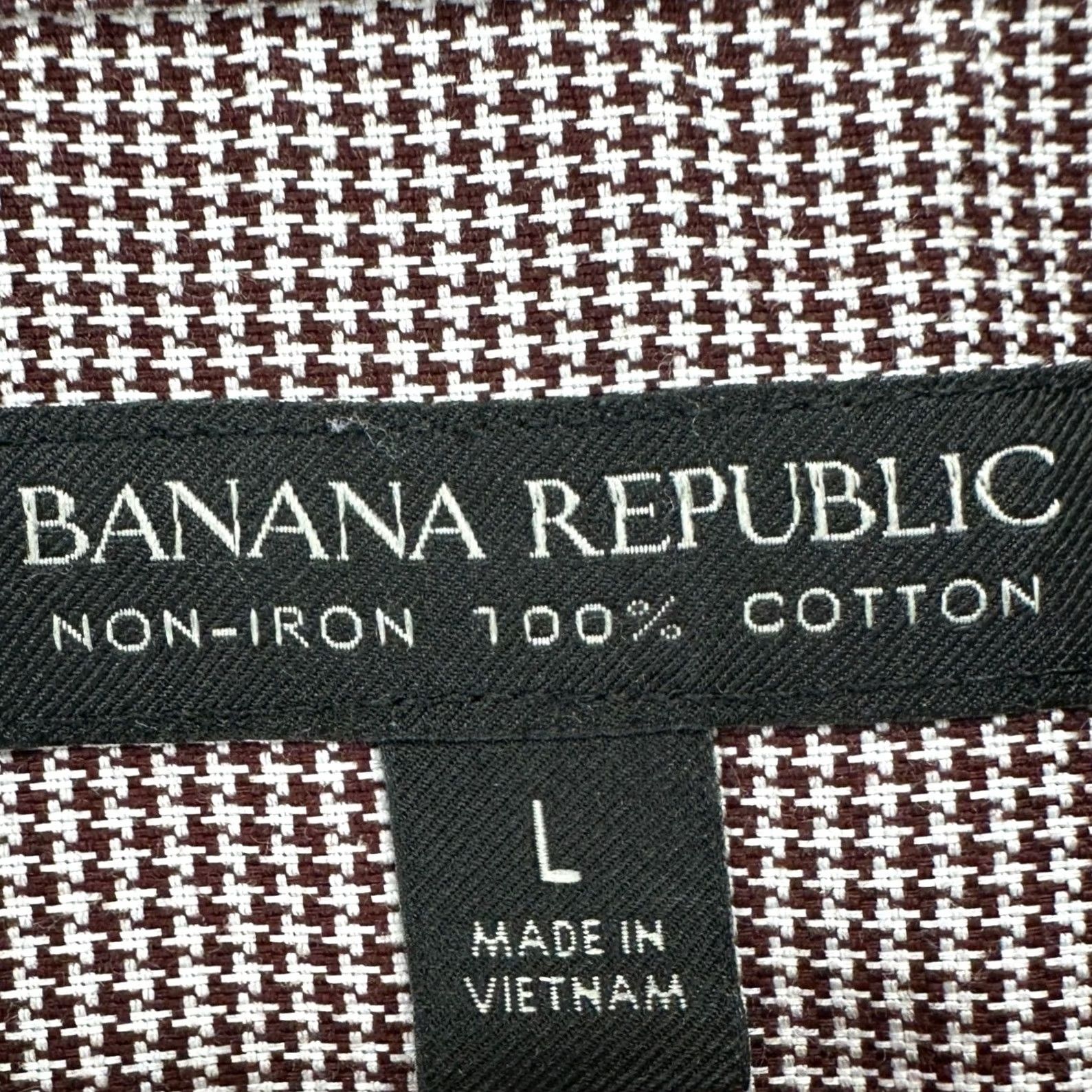 Banana Republic Banana Republic Mens Button-Up Shirt Large Maroon Houndstooth Cotton Non Iron Slim Size US L / EU 52-54 / 3 - 5 Thumbnail