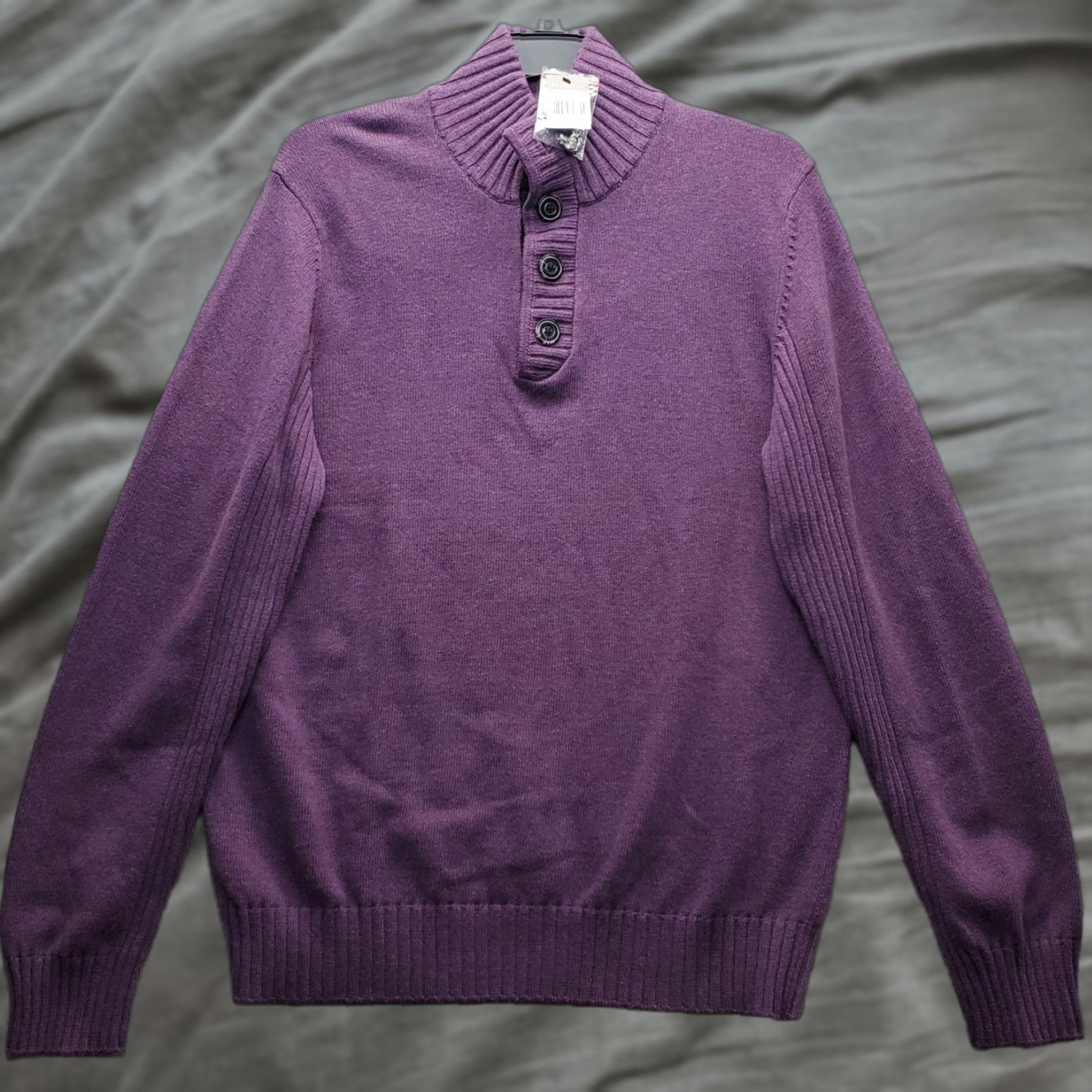 Sean John Sean John Sweater Mens Size 2XL Purple Long Sleeve Mock Neck Ribbed Hem Button Knit Pullover Folding into Casual Mens Sweater Size US XXL / EU 58 / 5 - 1 Thumbnail