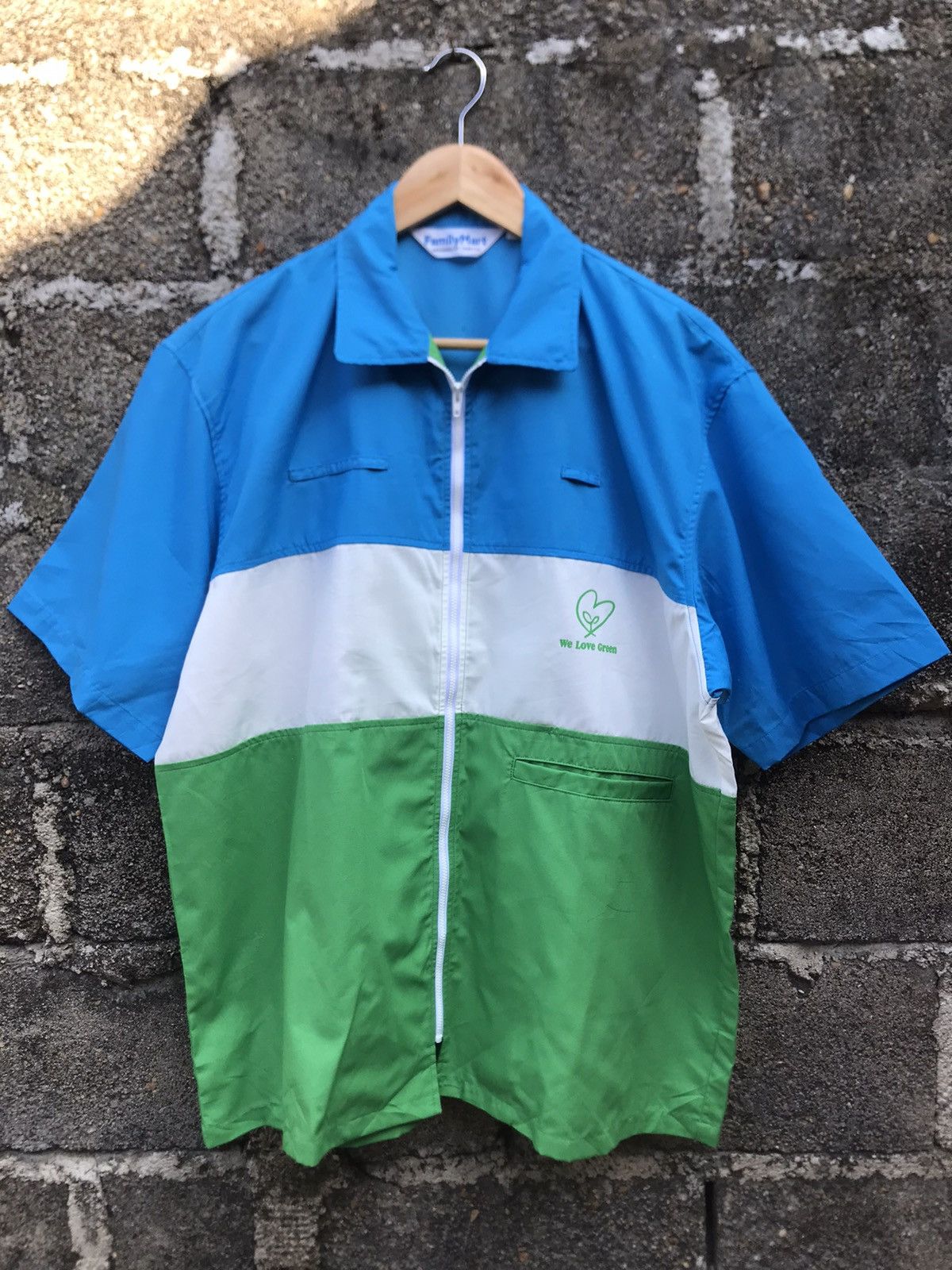 image of Sports Specialties x Uniform Wares Uniform Family Mart Zip Workers Shirt in Blue/Green/White (Size 