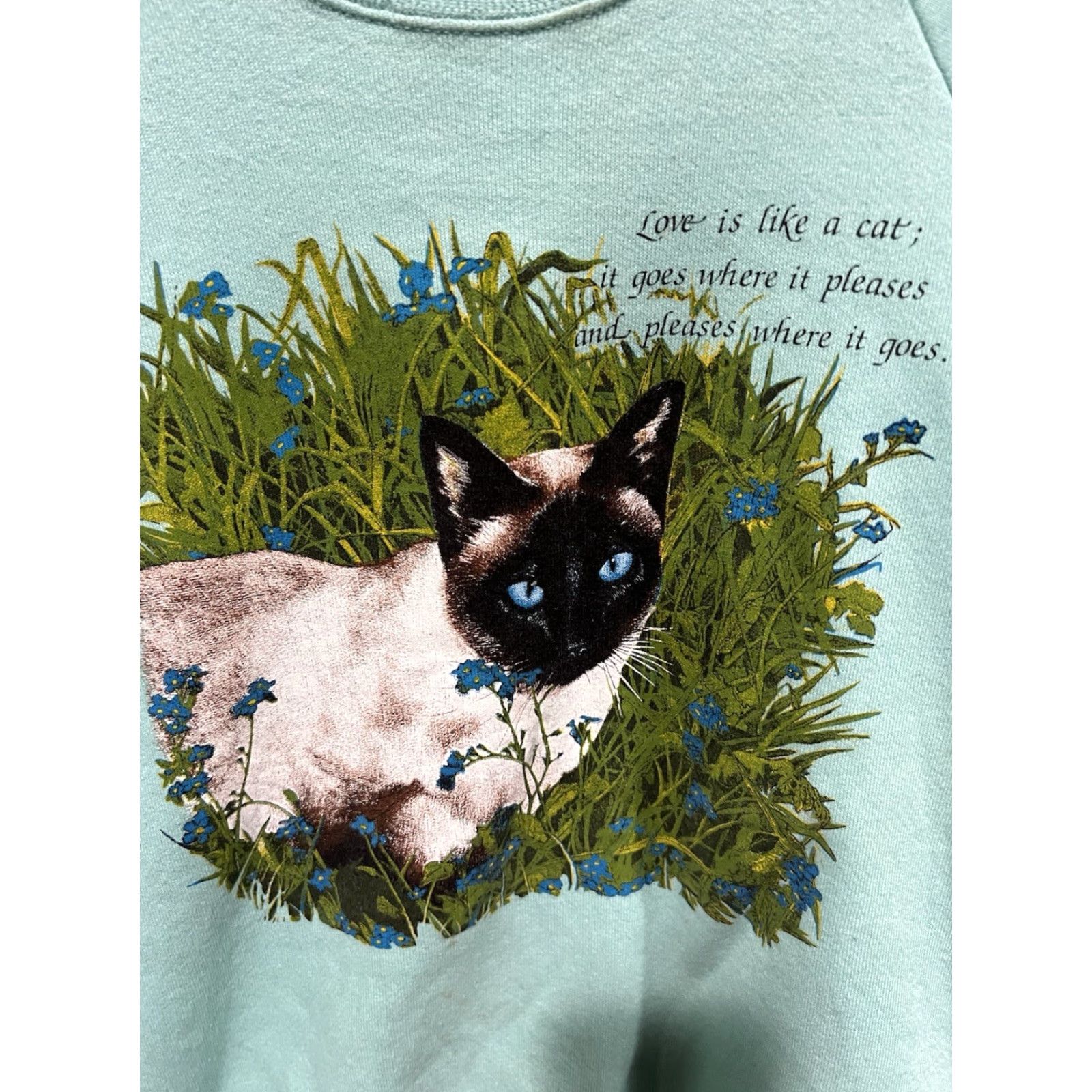 Vintage VINTAGE Cat Sweatshirt Large Blue Men's L Crew Neck Pullover Cat Theme 90s Stains Size US L / EU 52-54 / 3 - 3 Thumbnail