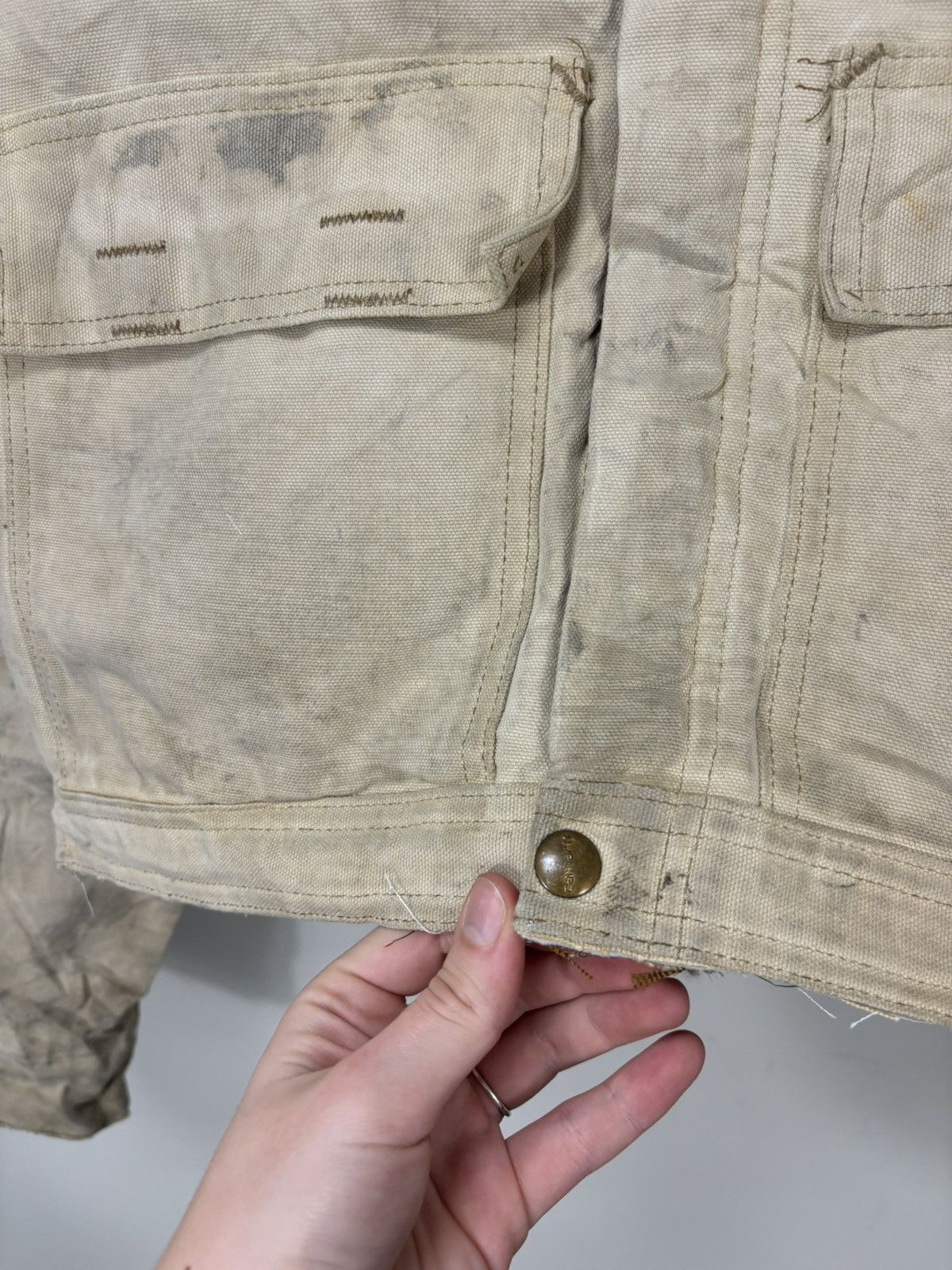 Carhartt Vintage 90s Carhartt USA Beige Work Hooded Cropped Jacket Size US M / EU 48-50 / 2 - 9 Thumbnail