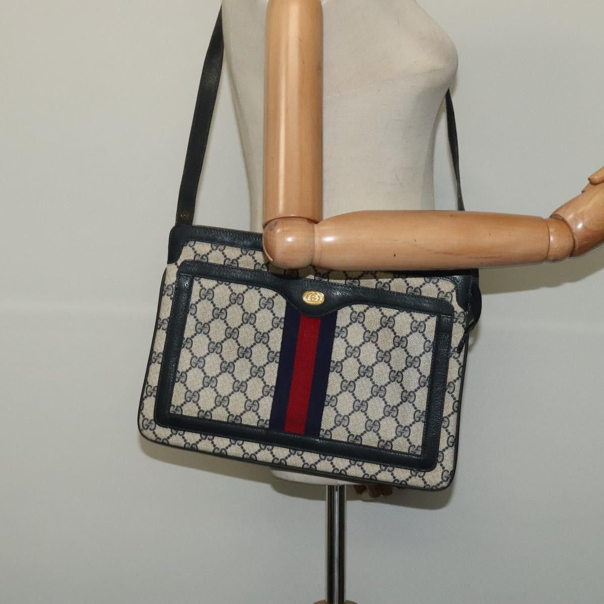 Gucci GUCCI GG Supreme Sherry Line Shoulder Bag Pvc Navy Gold 41 Size ONE SIZE - 22 Thumbnail