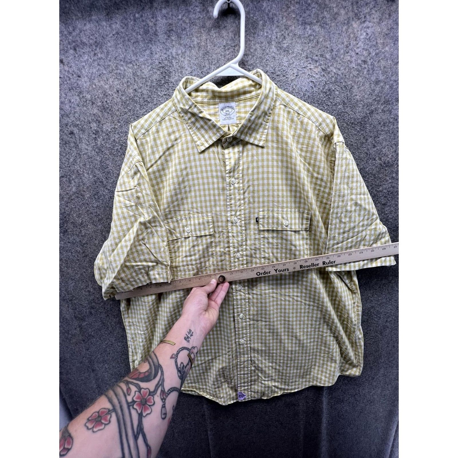 Brooks Brothers Brooks Brothers Shirt Mens 2XL Yellow Check Short Sleeve Button Front Slim Fit Size US XXL / EU 58 / 5 - 3 Thumbnail