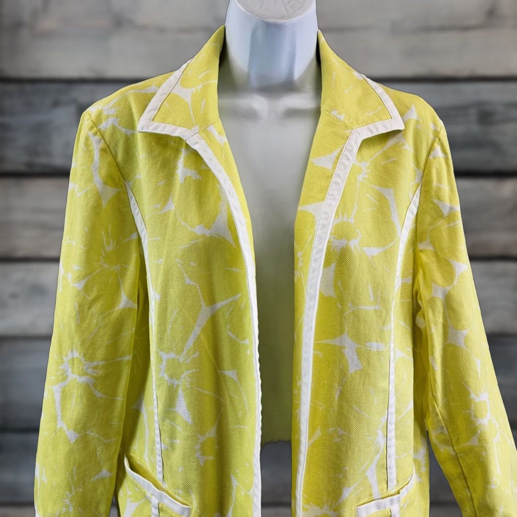 Vintage Chico's Womens Jacket Blazer XL Yellow White Floral Cotton Blend Open Front Shirt Women XL Floral Jacket Size XL / US 12-14 / IT 48-50 - 1 Thumbnail