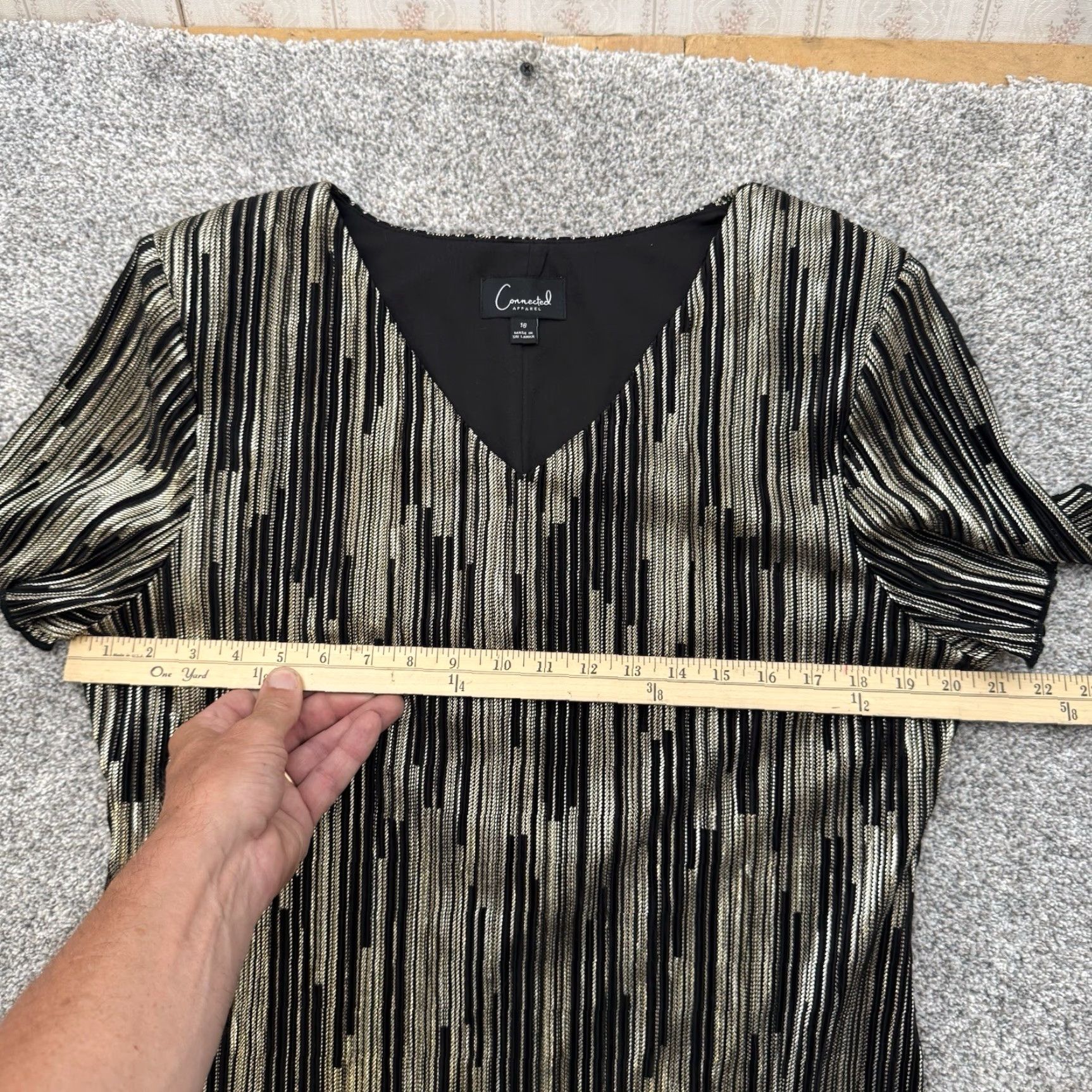 Vintage CONNECTED APPAREL Cocktail Dress L Gold A-Line 90s Retro 80s New Years Eve Midi Sparkly Glam Asymmetric Stretch Women Mens? Size L / US 10 / IT 46 - 2 Thumbnail