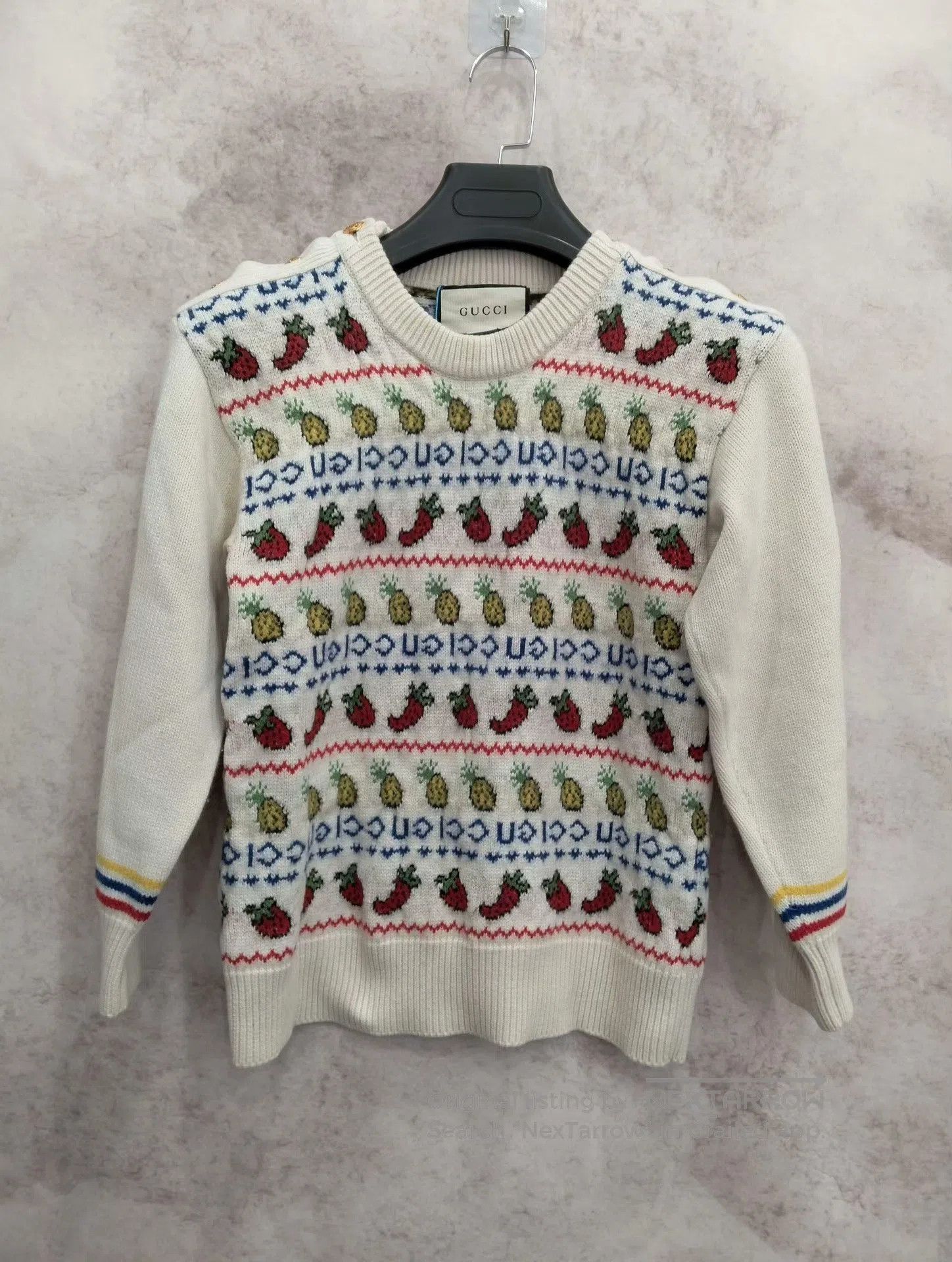 Gucci Gucci White Sweater with Fruit Patterns. Size S / US 4 / IT 40 - 1 Thumbnail