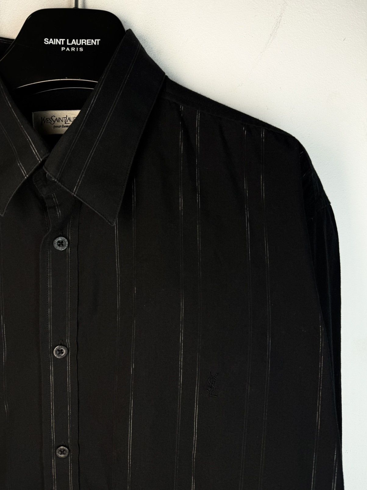 Yves Saint Laurent Black YSL Shirt Shiny Metal Stripes Sparkling Size US XL / EU 56 / 4 - 4 Thumbnail