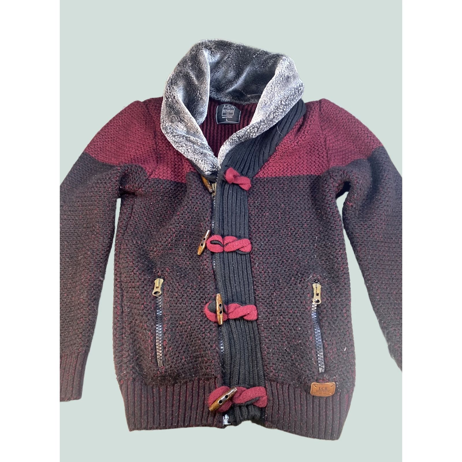 Vintage LCR BLACK - BURGUNDY ZIP SWEATER Men Full Zip L Regular Size Large Hoodie Style Zippered Knit Baroque? Size US L / EU 52-54 / 3 - 1 Thumbnail