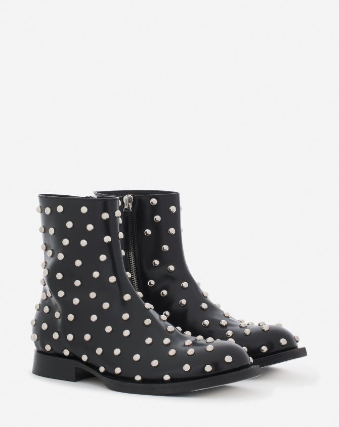 Lanvin o1w1db11124 Medley Studded Leather Ankle Boots Black/Silver Size US 12 / EU 45 - 2 Thumbnail