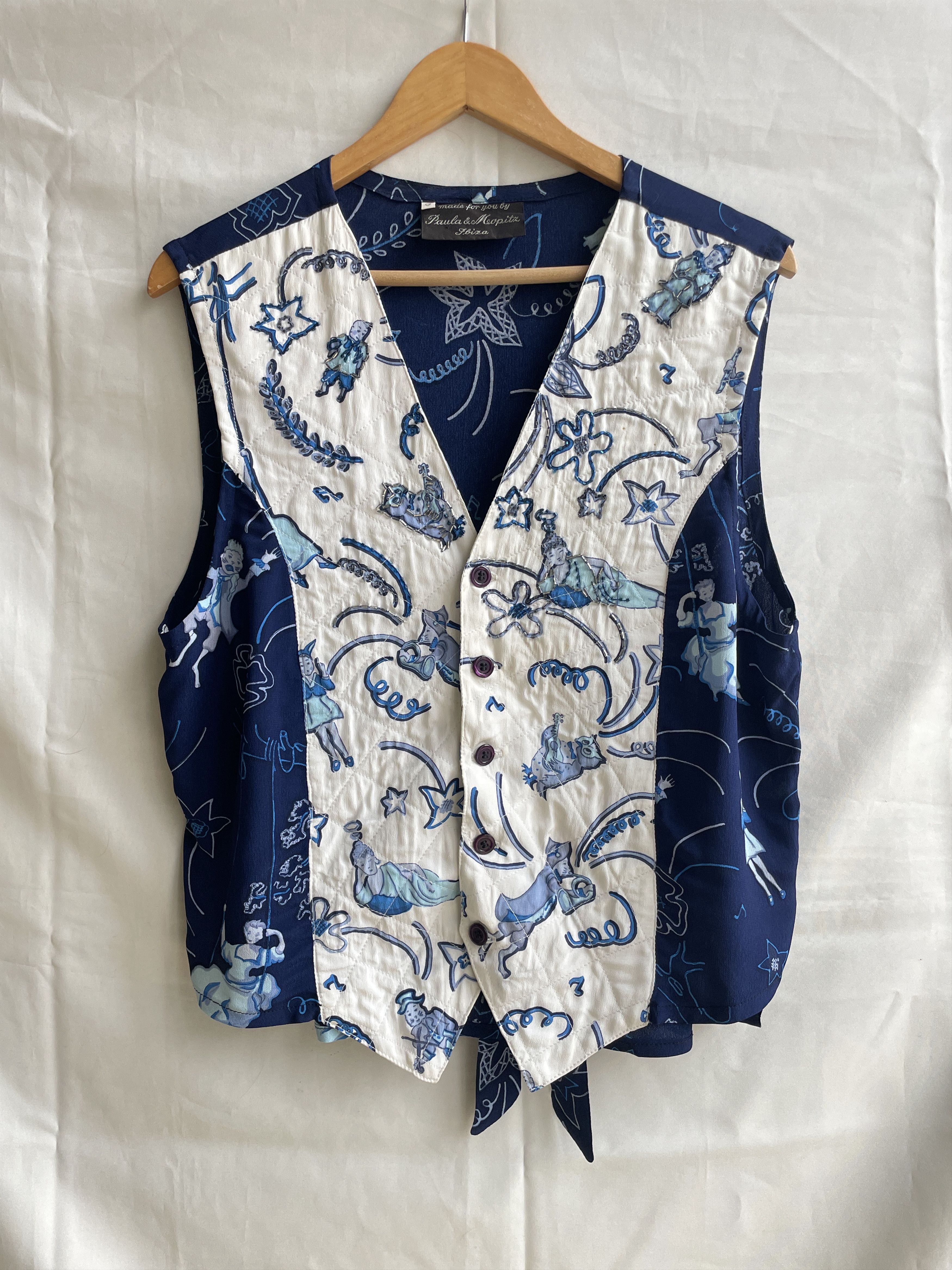 Vintage Paula & Mopitz Ibiza Loewe VTG 70s Silk Embelished Waistcoat Size L / US 10 / IT 46 - 1 Thumbnail