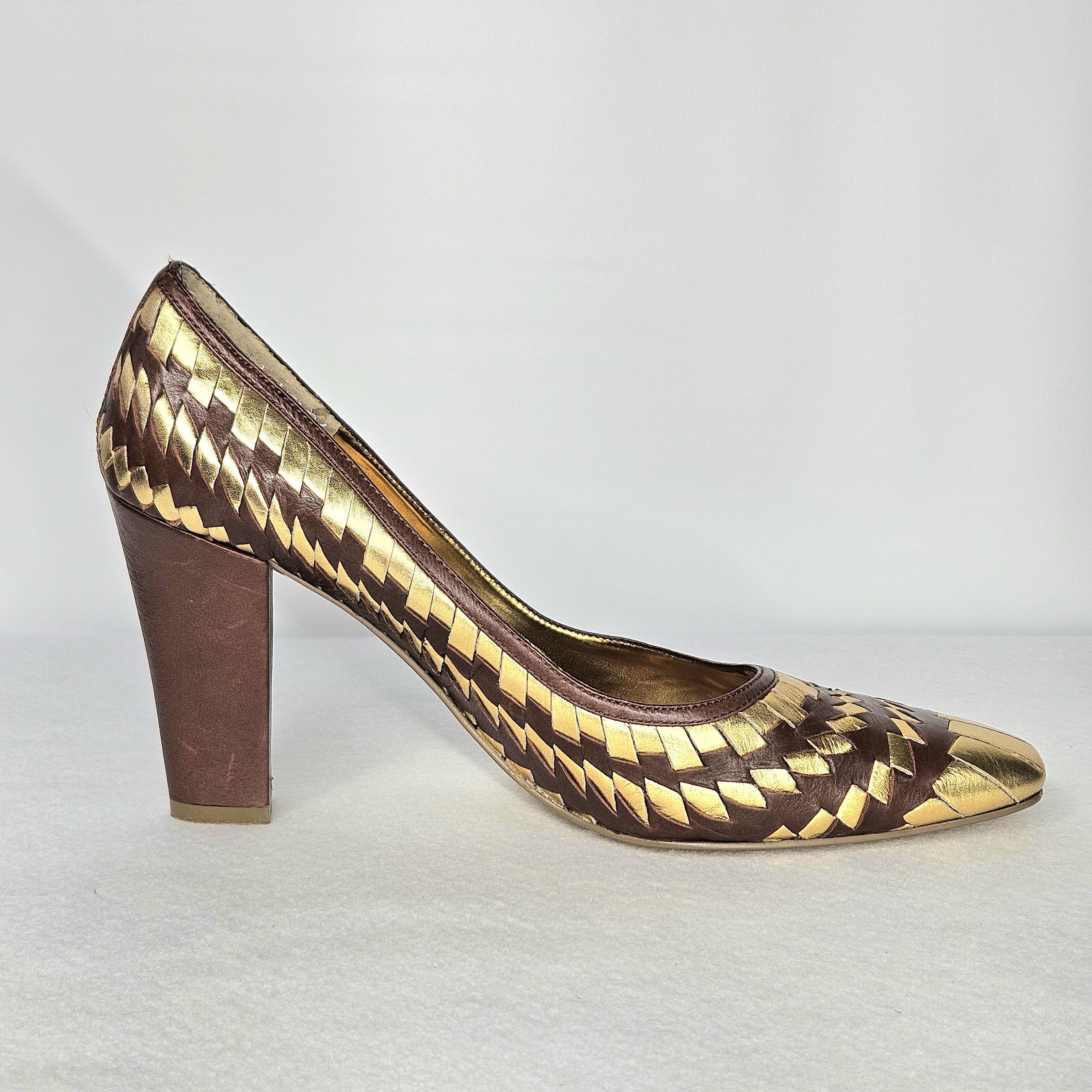 Other Enzo Angiolini Size 10 NEW Pumps Woven Gold Brown Leather Size US 10 / IT 40 - 5 Thumbnail