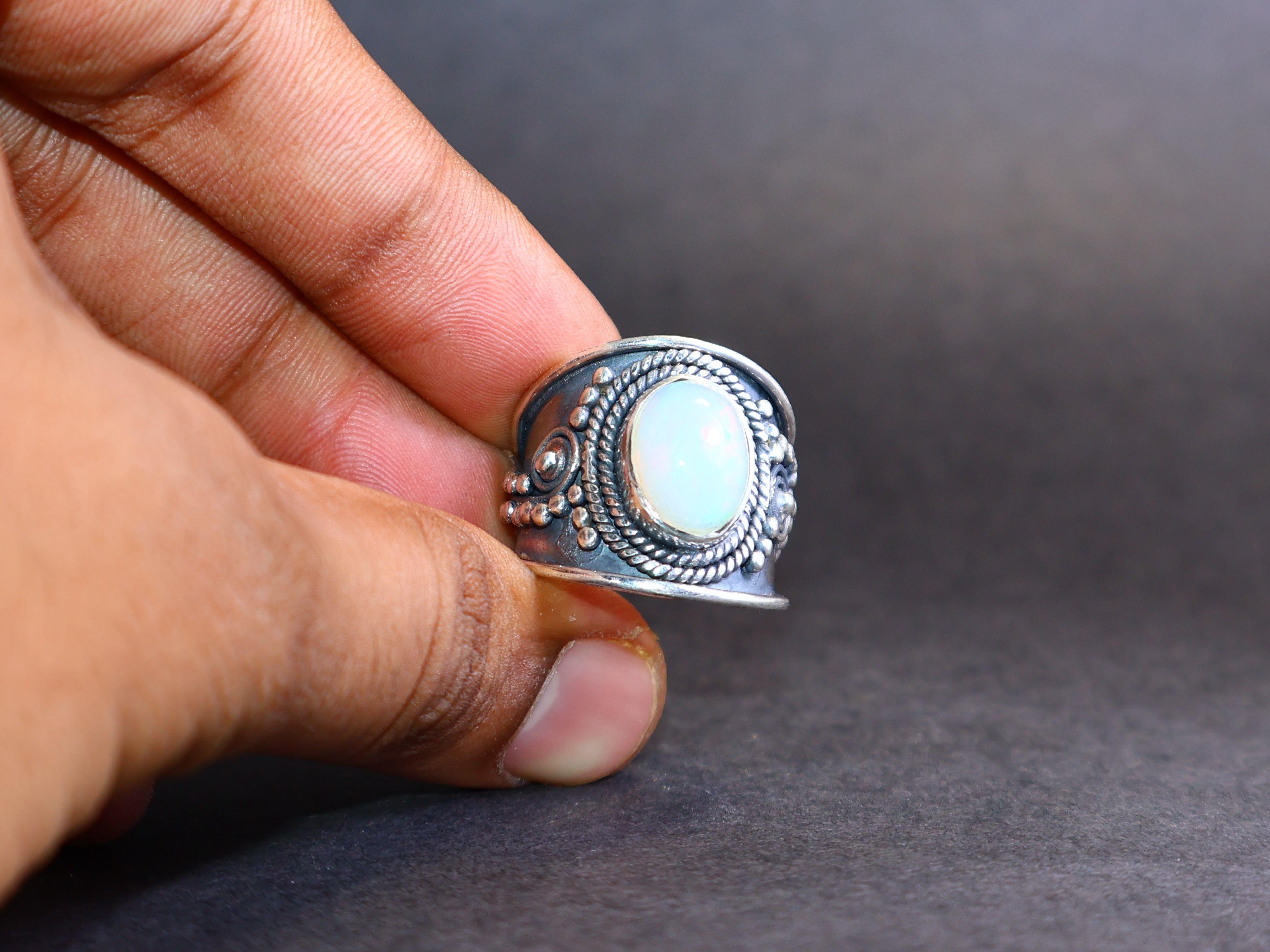 Handmade Opal Ring, Multi colour Fire Opal, 925 Silver Handmade Ring, Size ONE SIZE - 8 Thumbnail