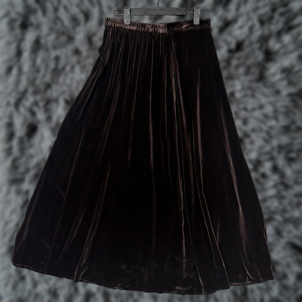 VINTAGE Carol Horn Skirt Women Velvet Maxi Brown 28 90s Gothic Flare Long Formal Party/Cocktail