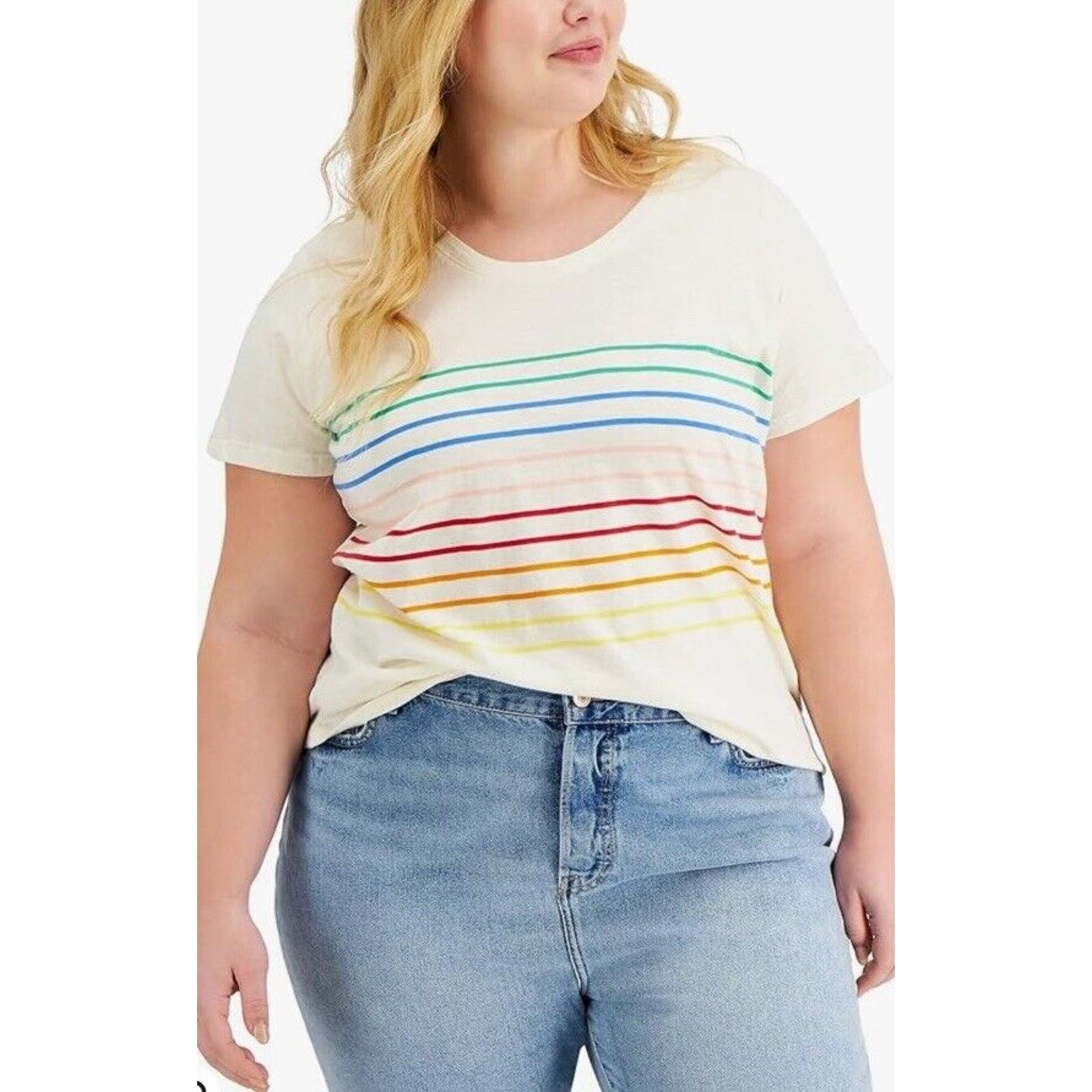 Other Style & Co Plus Size 100% Cotton Striped Top Rainbow 2X Size XXL / US 16-18 / IT 52-54 - 1 Thumbnail