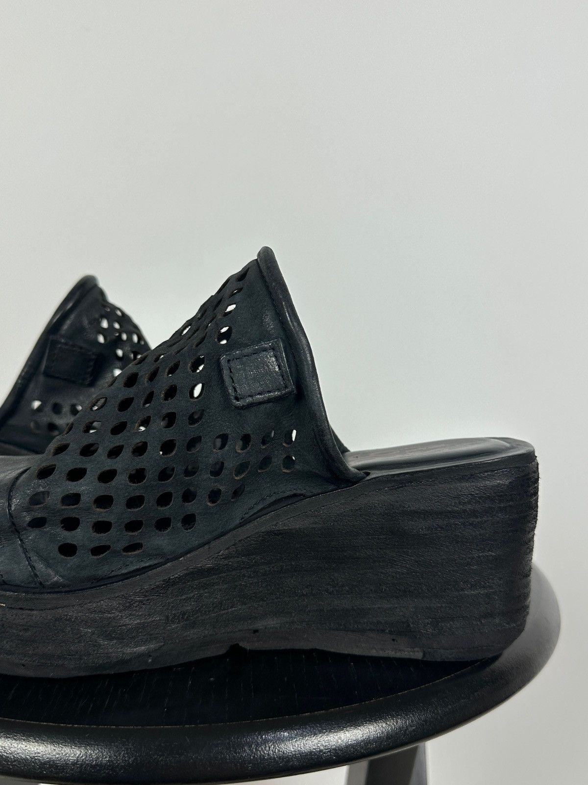 A.S.98 A.S.98 Black Perforated Leather Platform Slide Mules Sandals Size US 7 / IT 37 - 19 Thumbnail