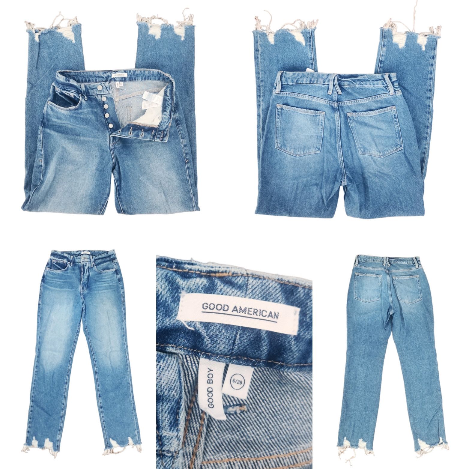 Good American Good Boy SZ 6/28 Frayed Straight Leg Jeans