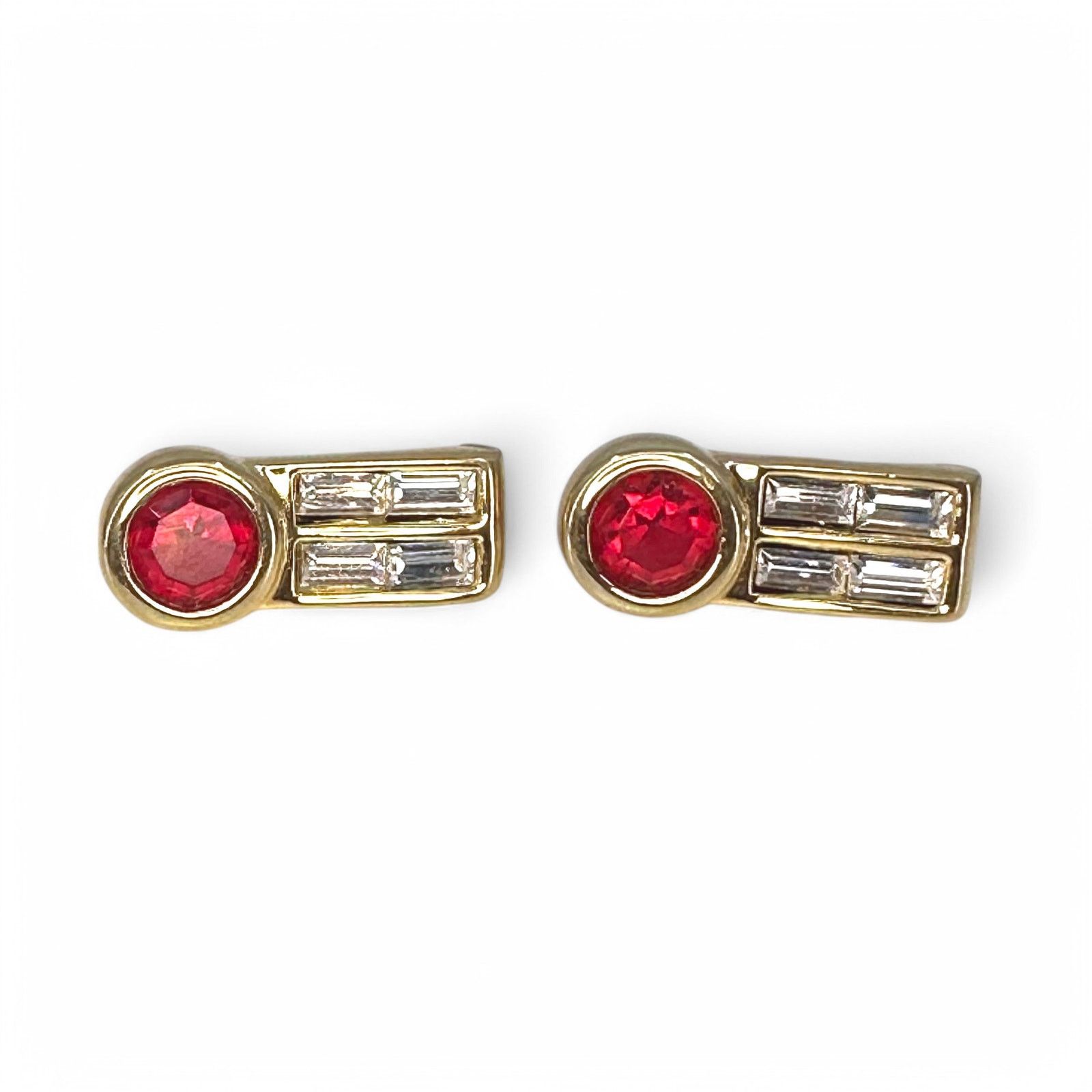 Swarovski Vintage Swarovski Signed SAL Earrings Red Clear Crystal Gold Size ONE SIZE - 2 Thumbnail