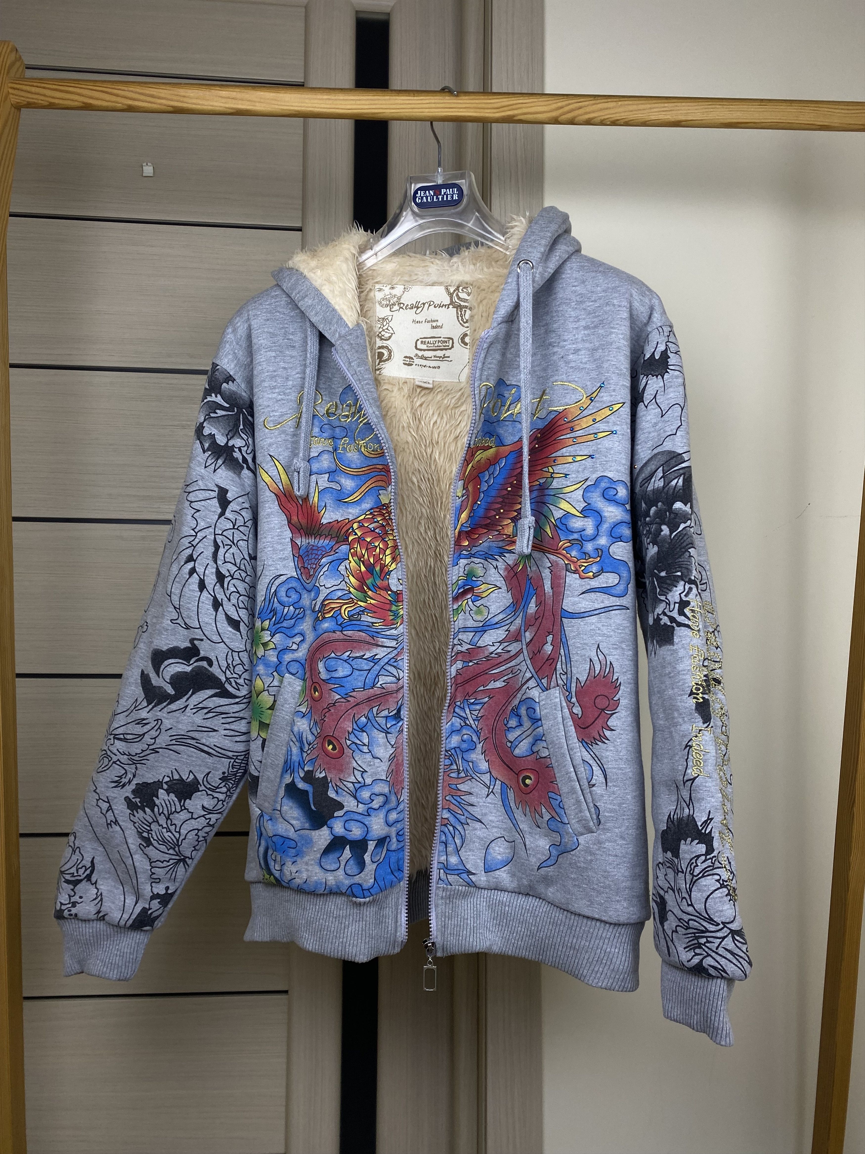 Christian Audigier Vintage Really Point Faux Fur Lined Zip Hoodie Like Ed Hardy Size US XXL / EU 58 / 5 - 4 Thumbnail