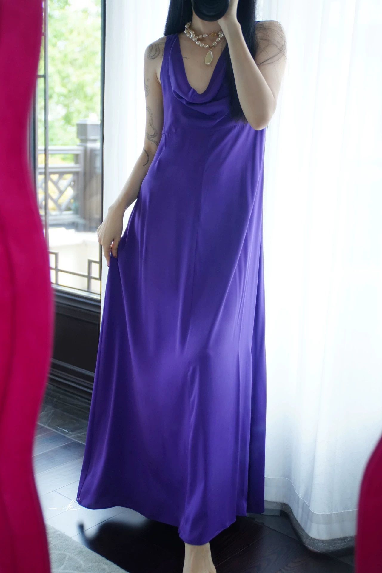Armani Armani Vintage Purple Draped Neck Bias-Cut Maxi Dress M/L Size L / US 10 / IT 46 - 6 Thumbnail