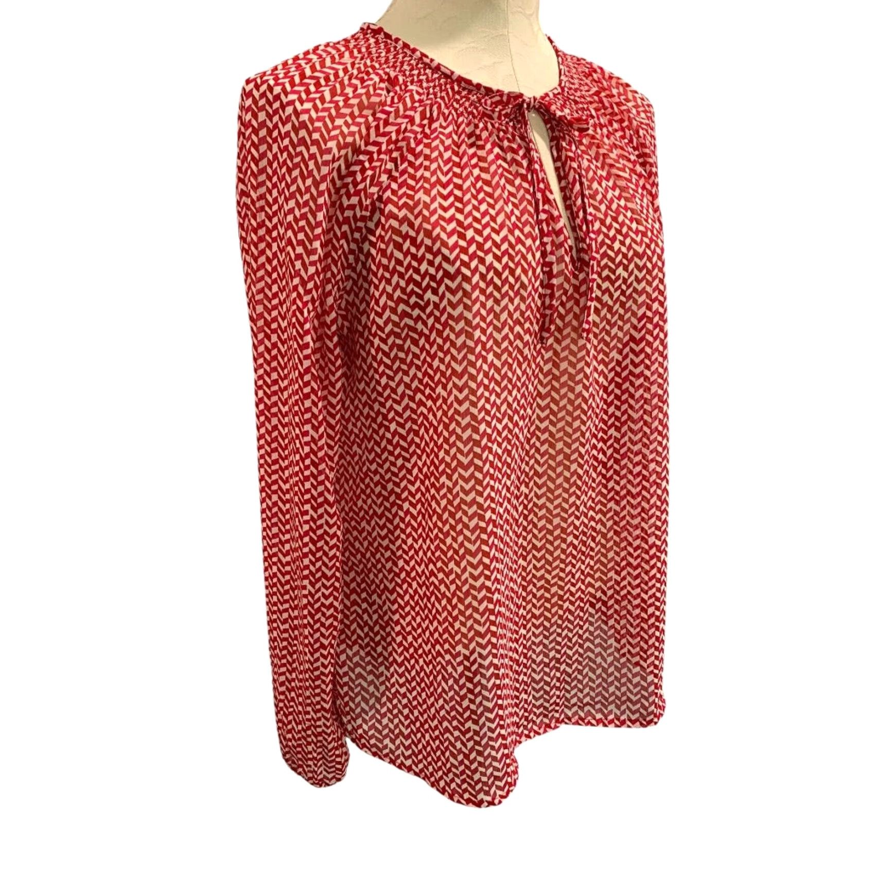 Gap Gap Womens Blouse Medium Peasant Style Sheer Shirt Red White Size M / US 6-8 / IT 42-44 - 7 Thumbnail