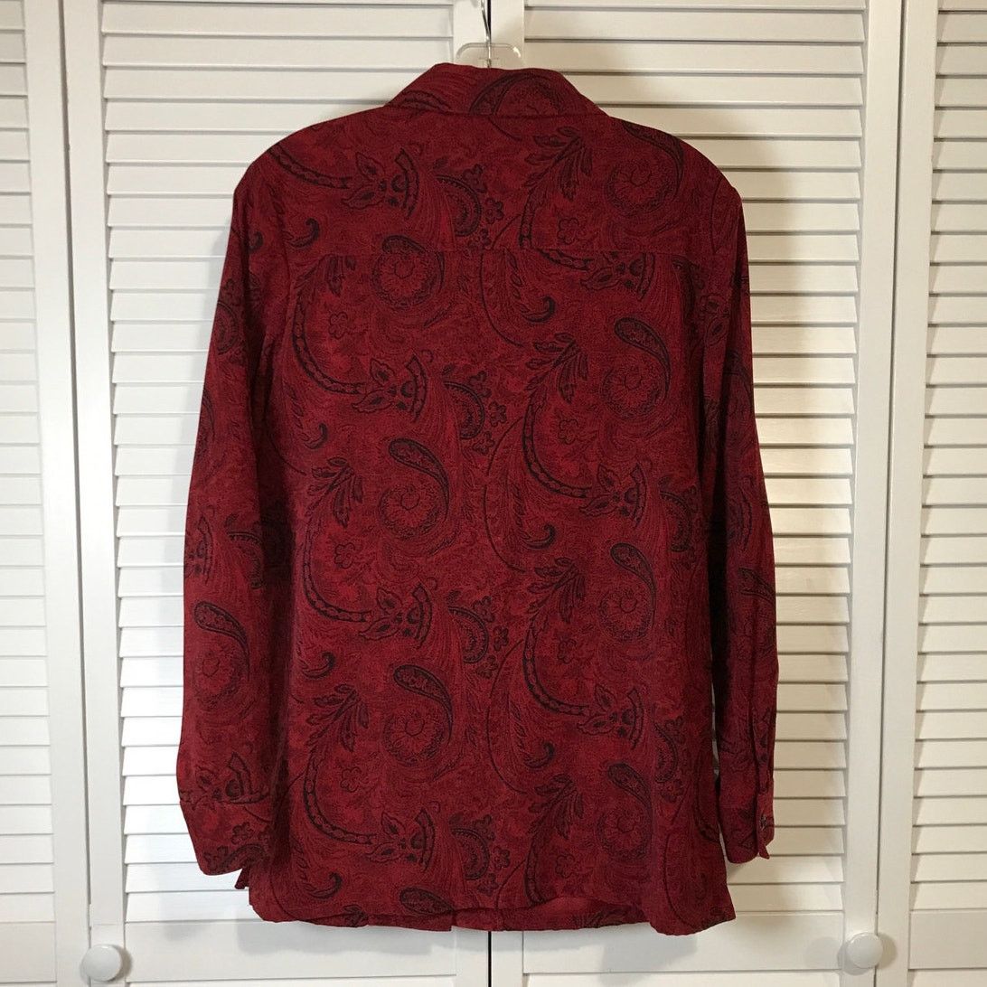 Other Sag Harbor Red Paisley Collared Long Sleeve Tunic Shirt Size L / US 10 / IT 46 - 2 Thumbnail