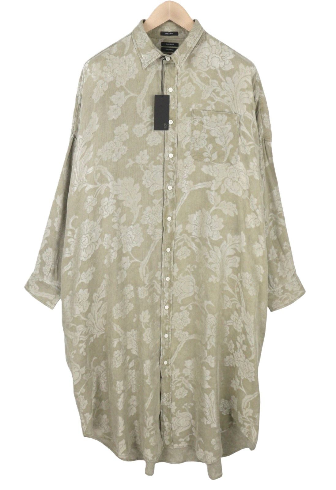 R13 JUMBO SHIRTDRESS M/L Olive Floral Linen PS26 Dress 88824 Size M / US 6-8 / IT 42-44 - 6 Thumbnail