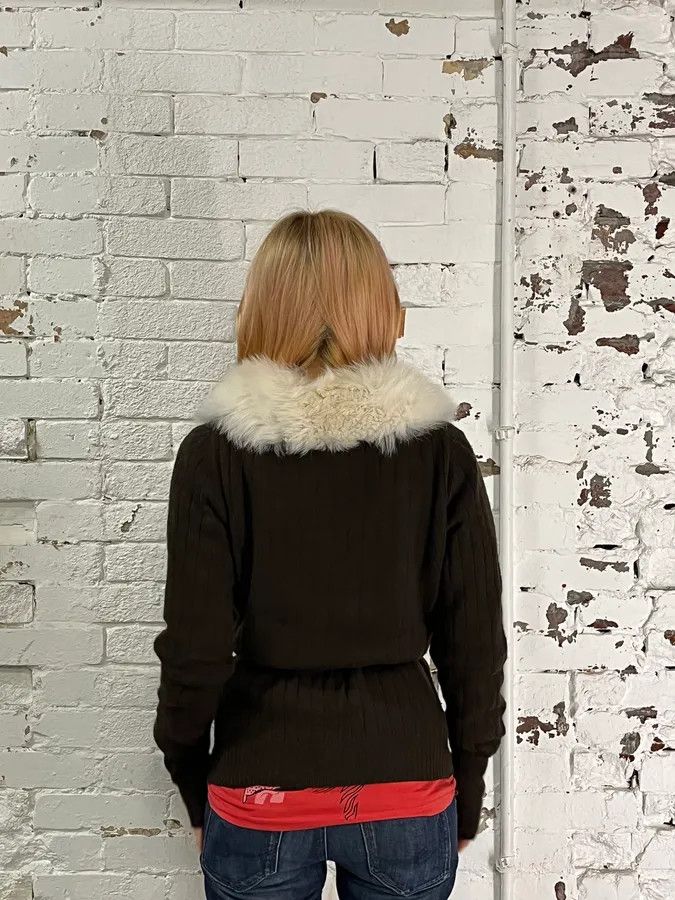 Prada 2000s Prada Brown Fur Collar Cardigan Sweater Size M / US 6-8 / IT 42-44 - 3 Thumbnail