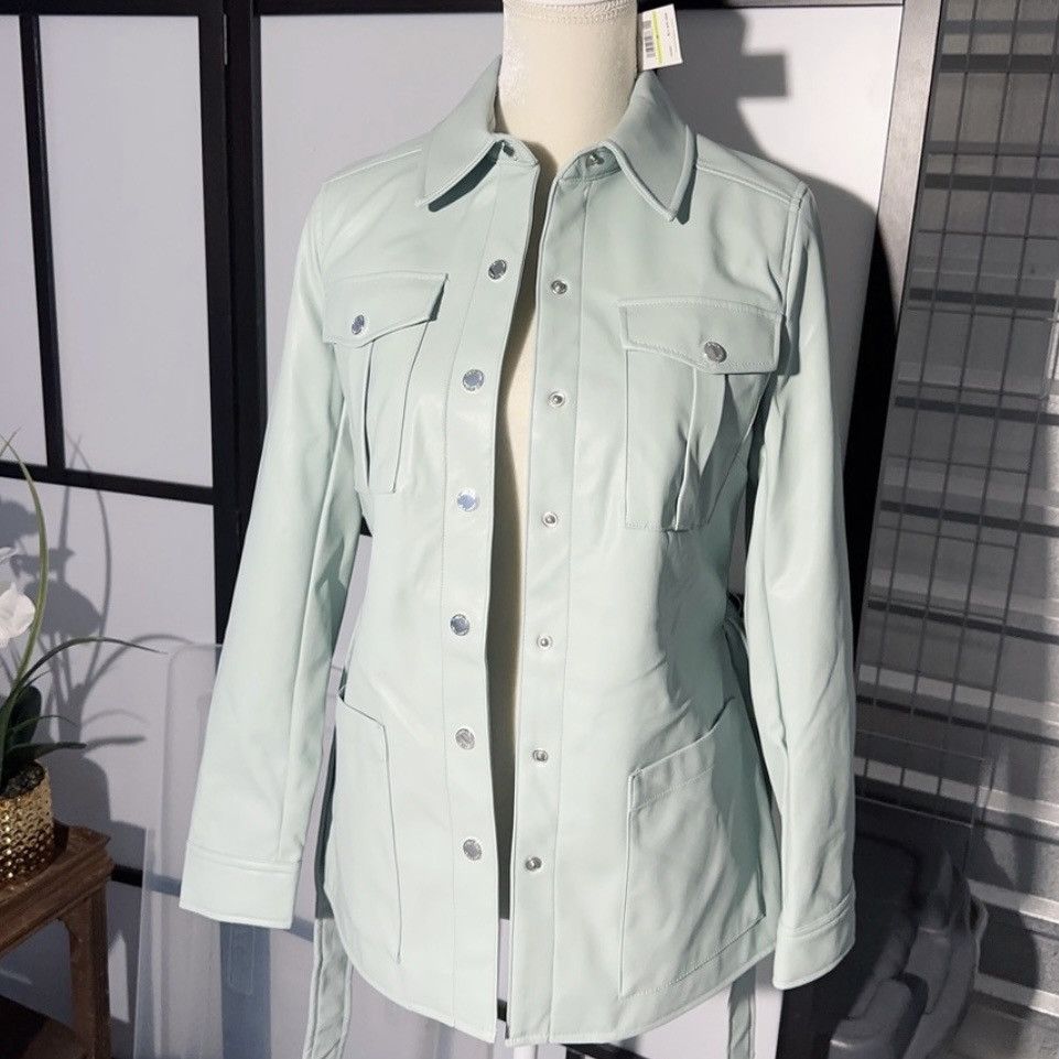 Calvin Klein × Designer Calvin Klein soft leather jacket light Green silver logo b Size M / US 6-8 / IT 42-44 - 1 Thumbnail