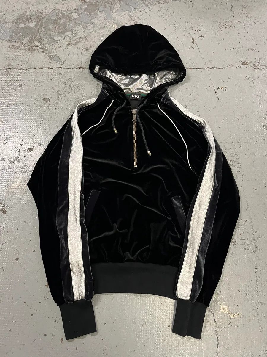 Dolce & Gabbana AW2007 Dolce & Gabbana Black Velvet Metallic Zip Hoodie Size S / US 4 / IT 40 - 1 Thumbnail