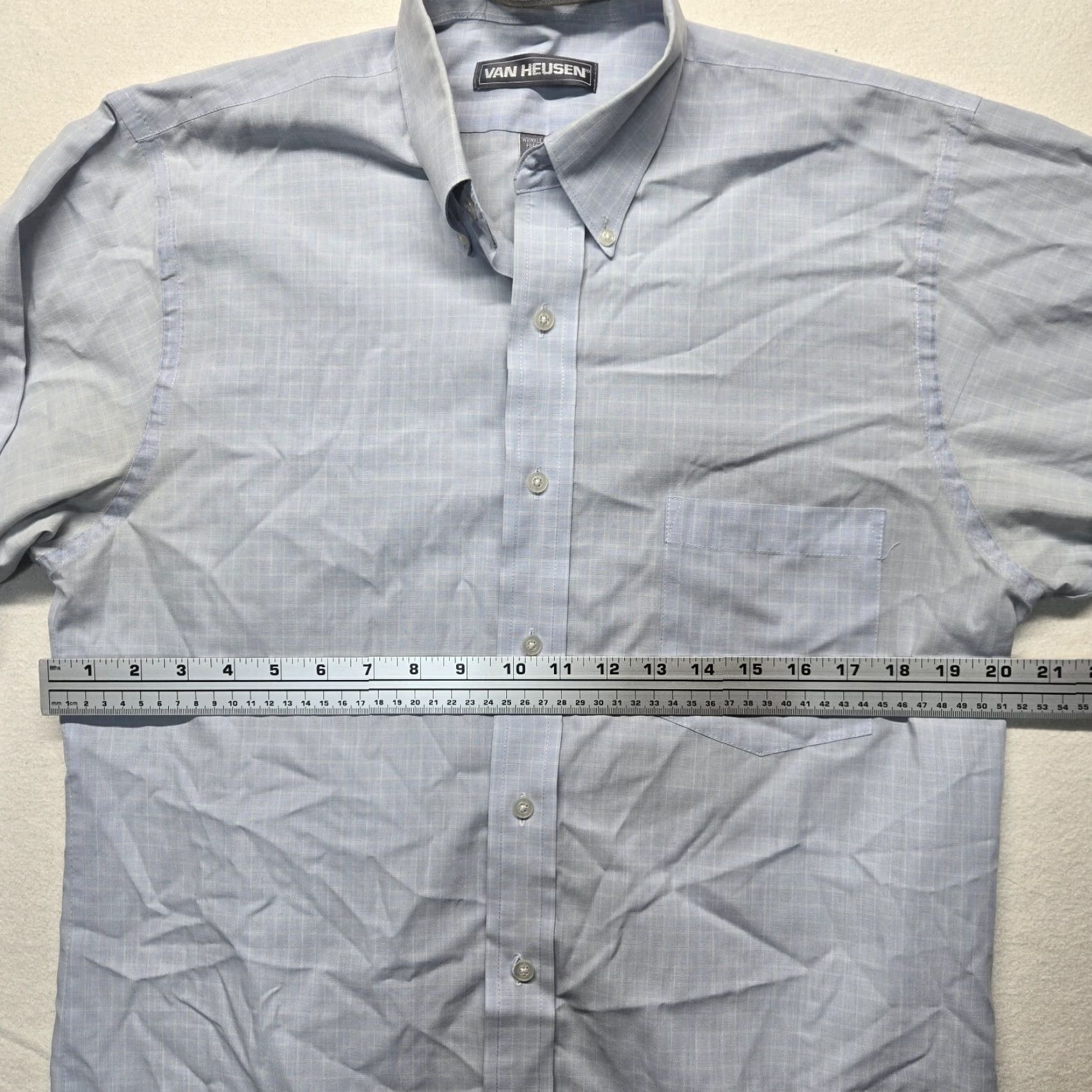 Van Heusen VAN HEUSEN Blue Long Sleeve Button-Up Shirt Adult Men's 15 Collared Cotton Blend All Seasons Size US M / EU 48-50 / 2 - 3 Thumbnail