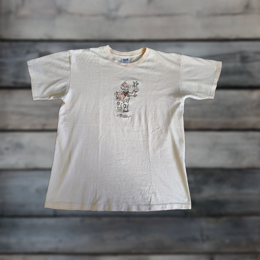 Anvil VINTAGE Anvil Halloween T-Shirt Embroidered Scarecrow Size L Peach Mens Size US L / EU 52-54 / 3 - 1 Thumbnail