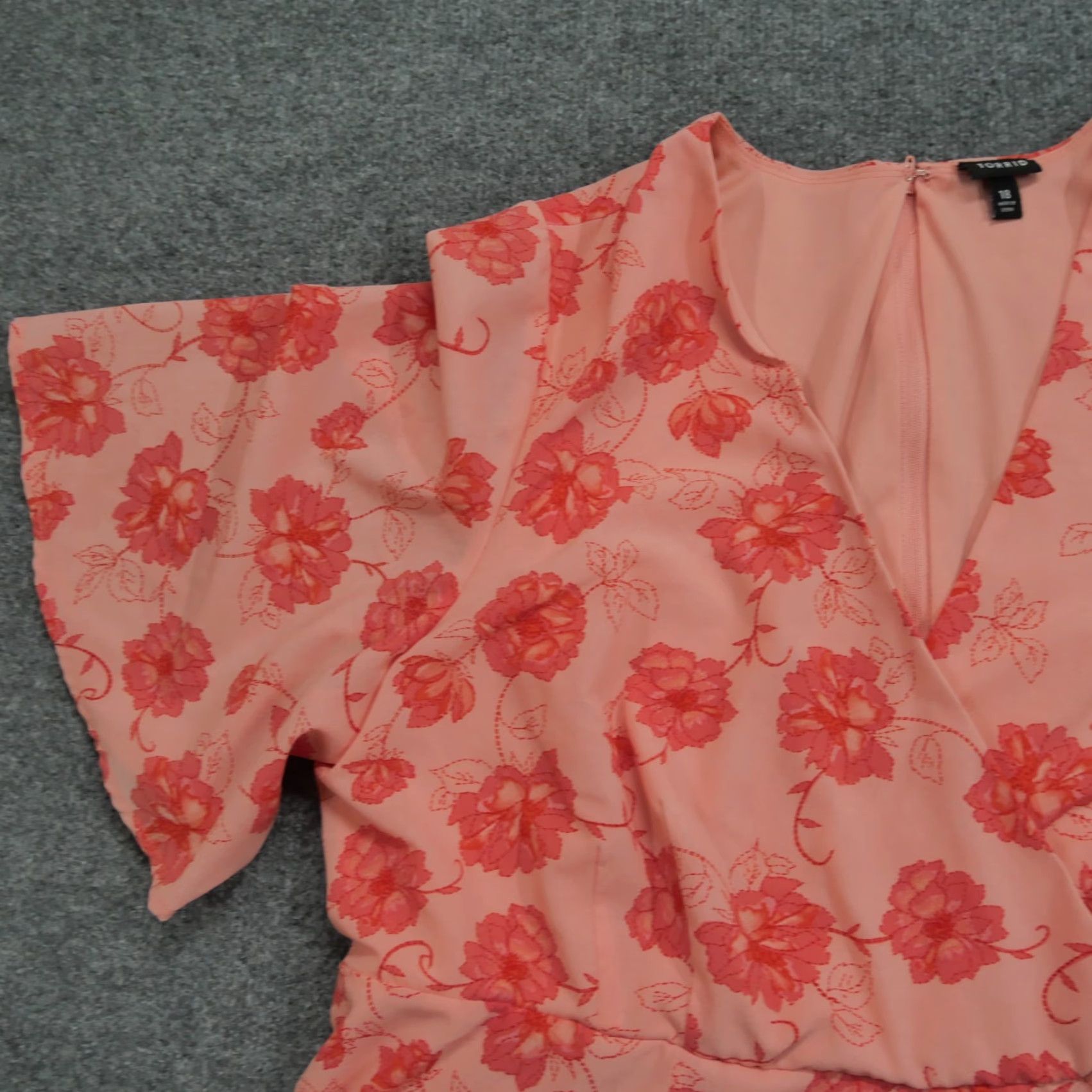 Torrid Torrid Dress Womens 18 Flowers Floral Print Wrap Short Sleeve V-Neck Pink Polyester Plus Size 18 Fit & Flare Floral Summer Spring Womens Size XXL / US 16-18 / IT 52-54 - 4 Thumbnail