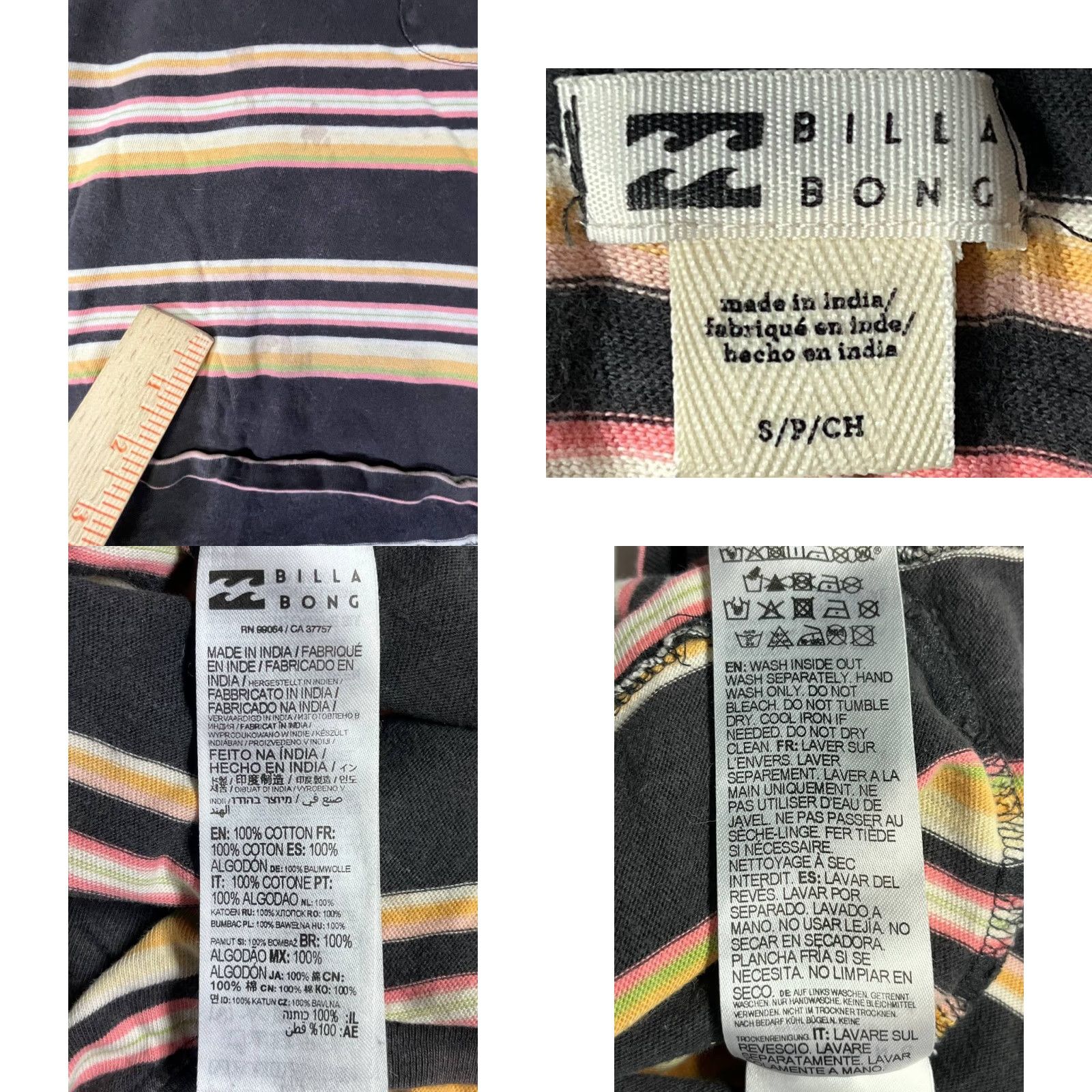Billabong Billabong Cropped Short Sleeve Tee Striped Women Size S Multicolor Crew Neck Pockets T-Shirt Size 28" / US 6 / IT 42 - 8 Thumbnail