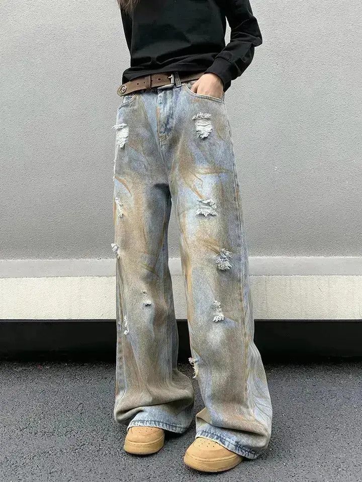 Japanese Brand Dirty Washed Streetwear Baggy Straight Jeans Pants Size US 30 / EU 46 - 1 Thumbnail