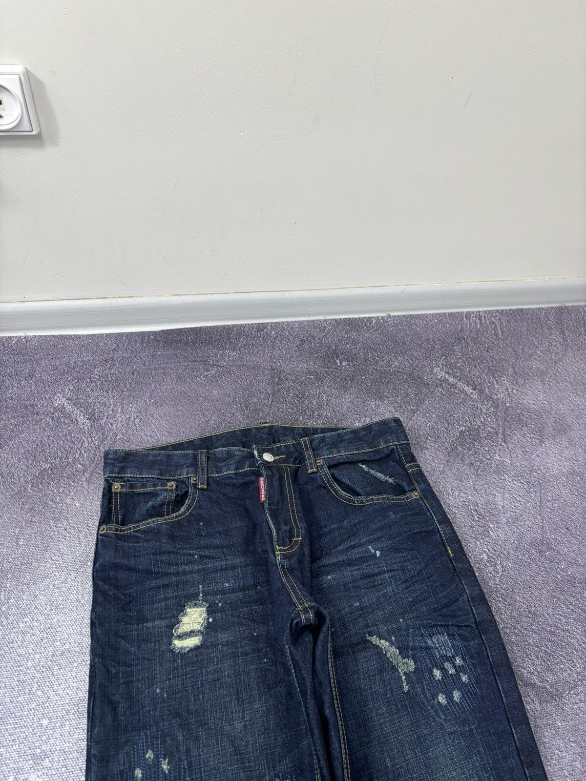 Dsquared2 Dsquared2 Men’s Faded Navy Blue Ripped Slim Fit Denim Jeans Size US 32 / EU 48 - 7 Thumbnail