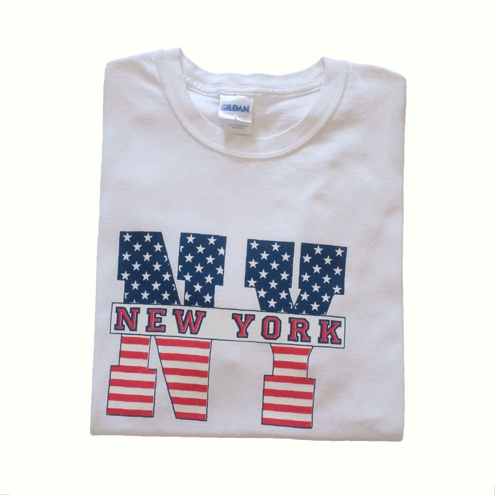 Gildan VINTAGE Gildan NEW YORK FLAG GRAPHIC T SHIRT 100% COTTON WHITE Mens SZ L 90s Y2K Shirt Size US L / EU 52-54 / 3 - 2 Thumbnail