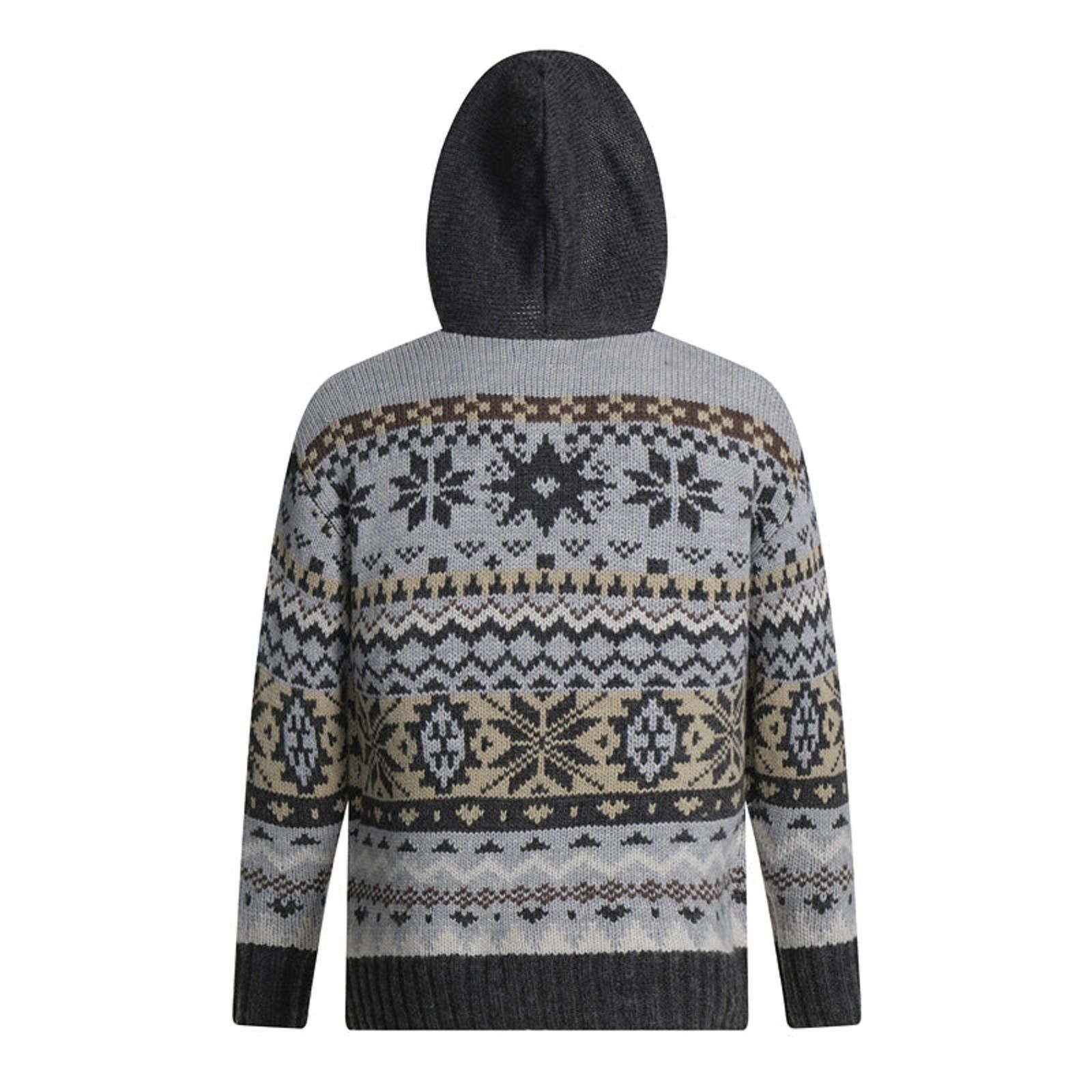Vintage Gray Patterned Hooded Wool Blend Cardigan Sweater Size US M / EU 48-50 / 2 - 3 Thumbnail
