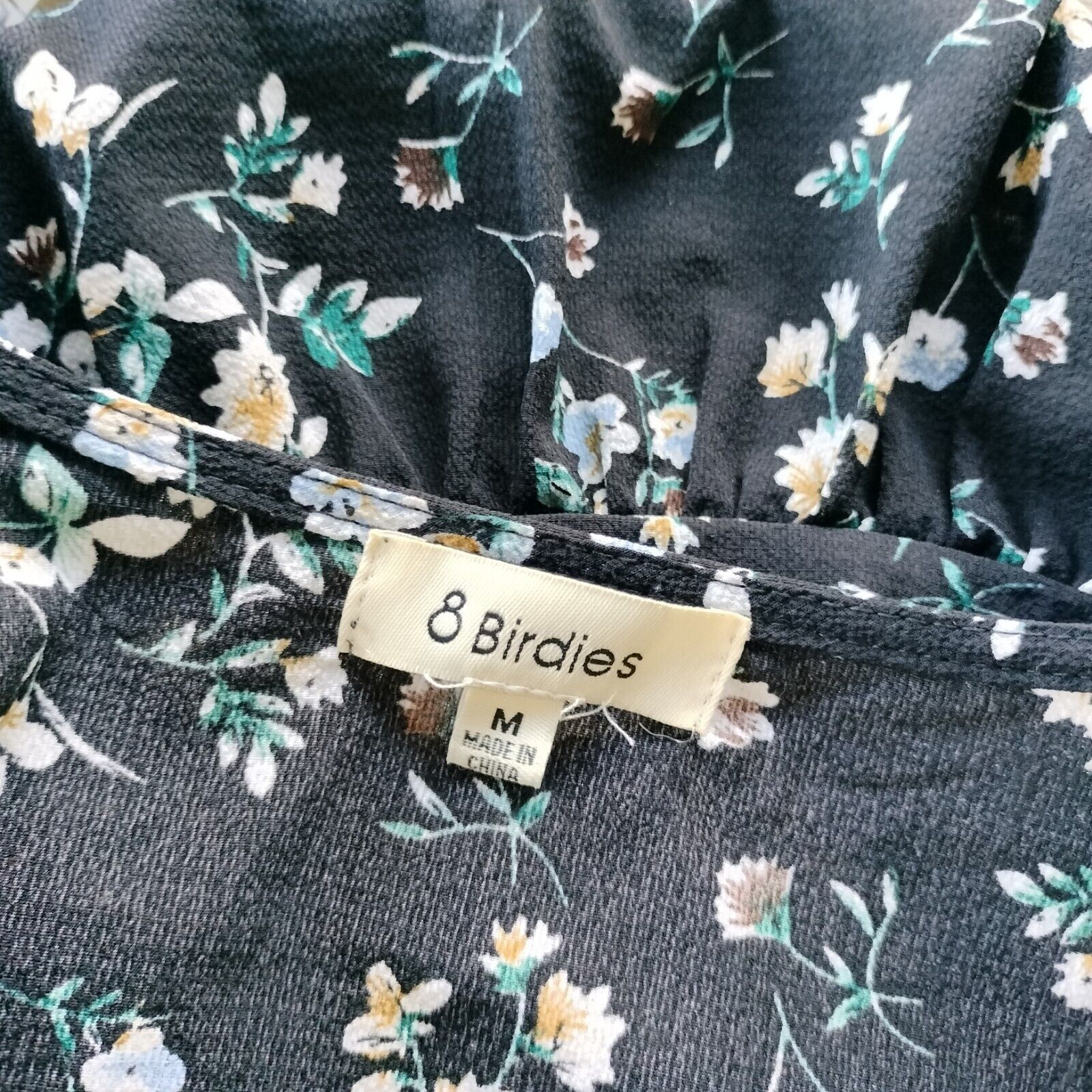 Designer 8 Birdies Crop Top Floral Bell Sleeve Tie Front Plunge Size M / US 6-8 / IT 42-44 - 6 Thumbnail