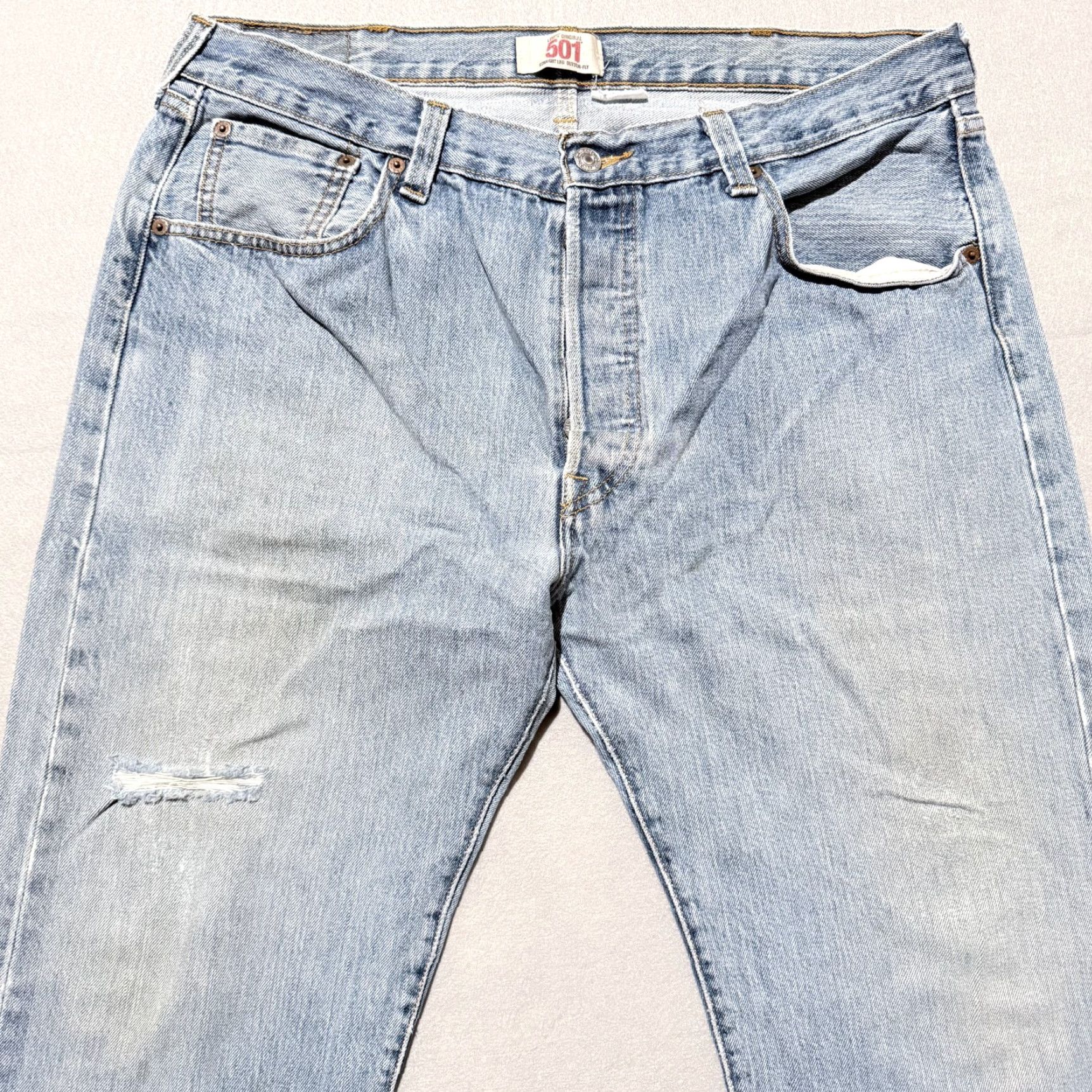 Levi's Levi's 501 Jeans Blue Denim Distressed Straight Button Fly - 38x32 Men Regular Vintage No 501 Series Size US 38 / EU 54 - 7 Thumbnail