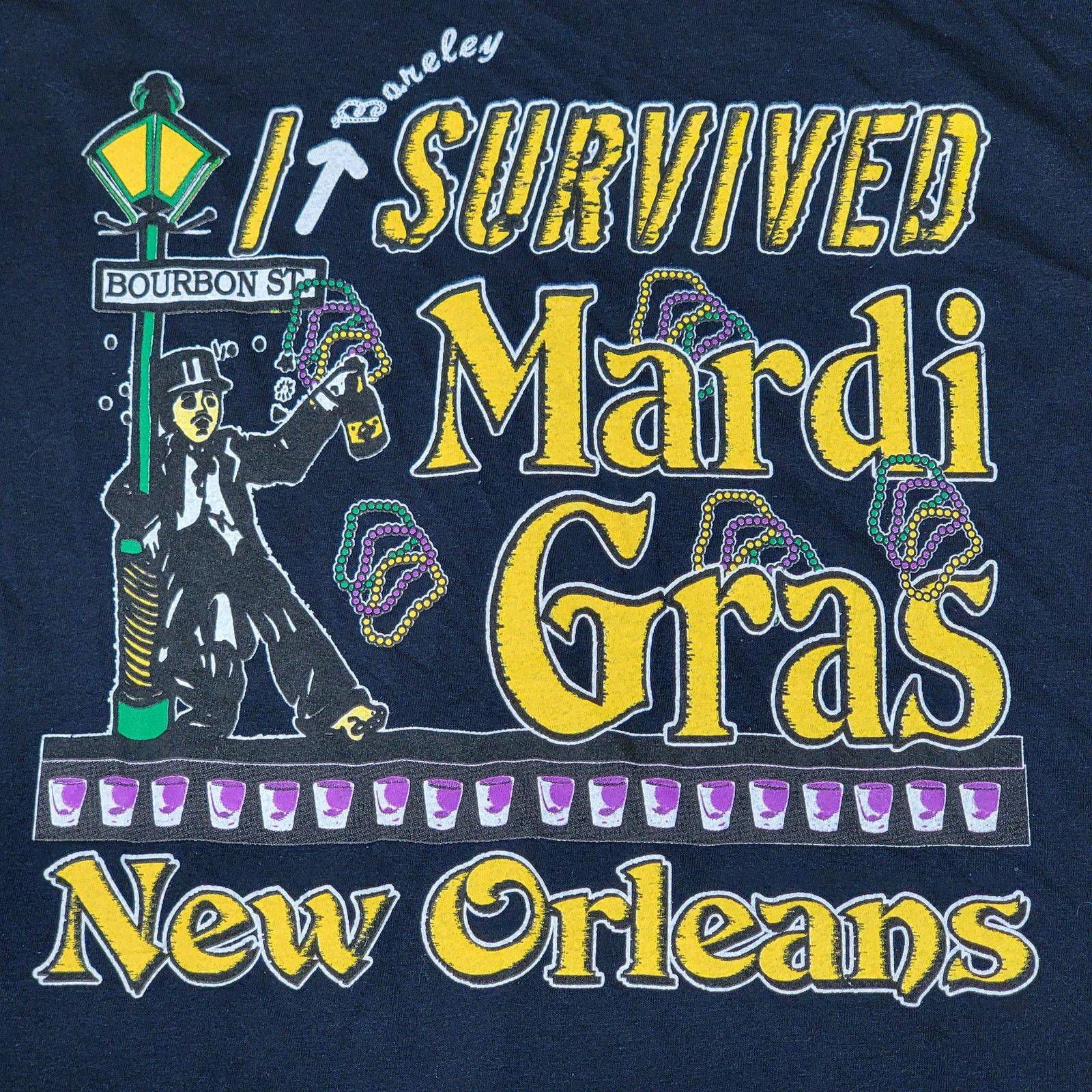 Gildan Mardi Gras Tee (Gildan) "I Bareley Survived..." - Large Size US L / EU 52-54 / 3 - 2 Thumbnail