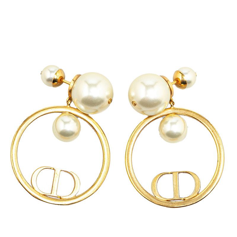 Dior Dior Dior CD Logo Faux Pearl Earrings Gold Metal Earrings in Very Good Condition Size ONE SIZE - 1 Thumbnail