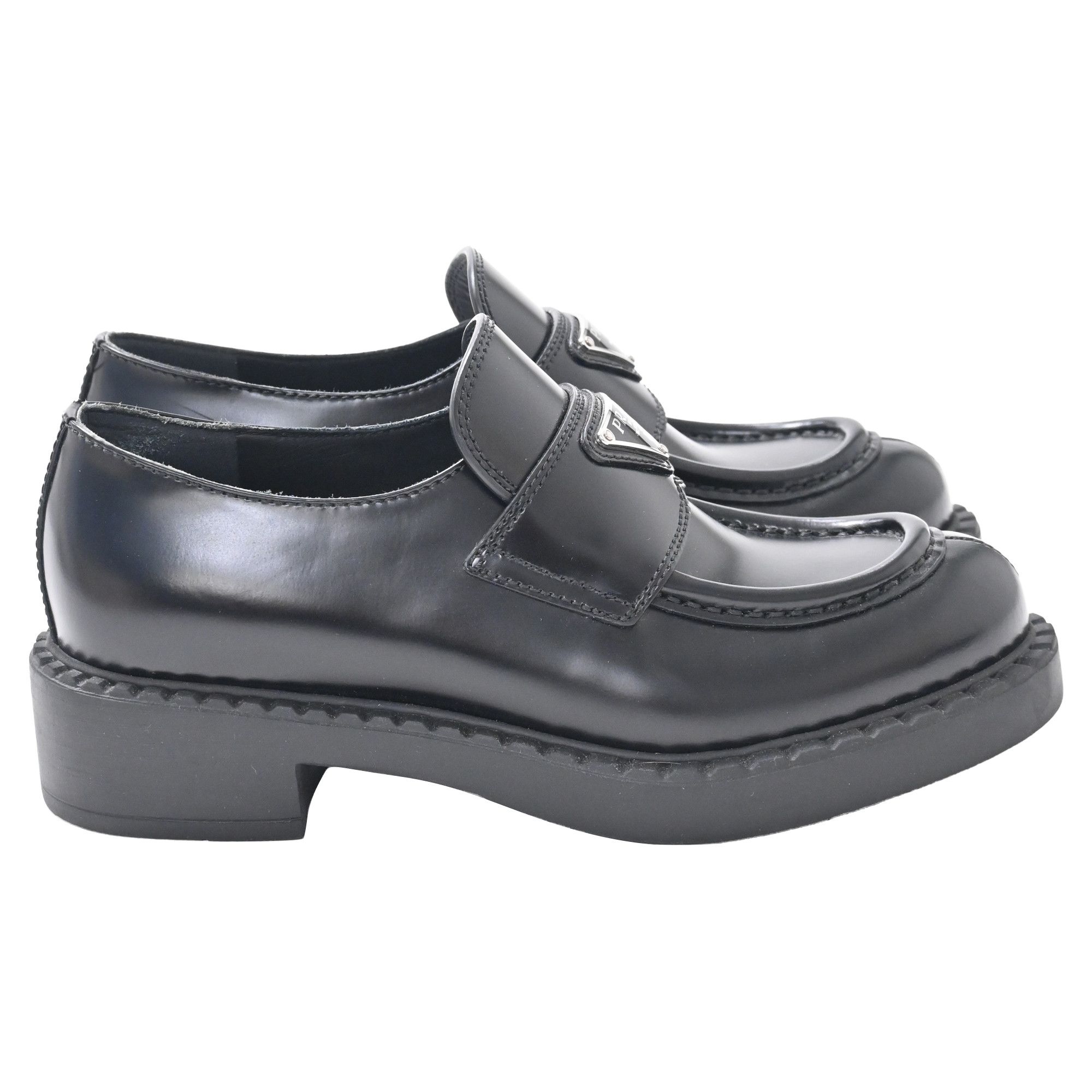 Prada Prada Brushed Platform Loafers in Black Leather Size US 5 / IT 35 - 1 Thumbnail