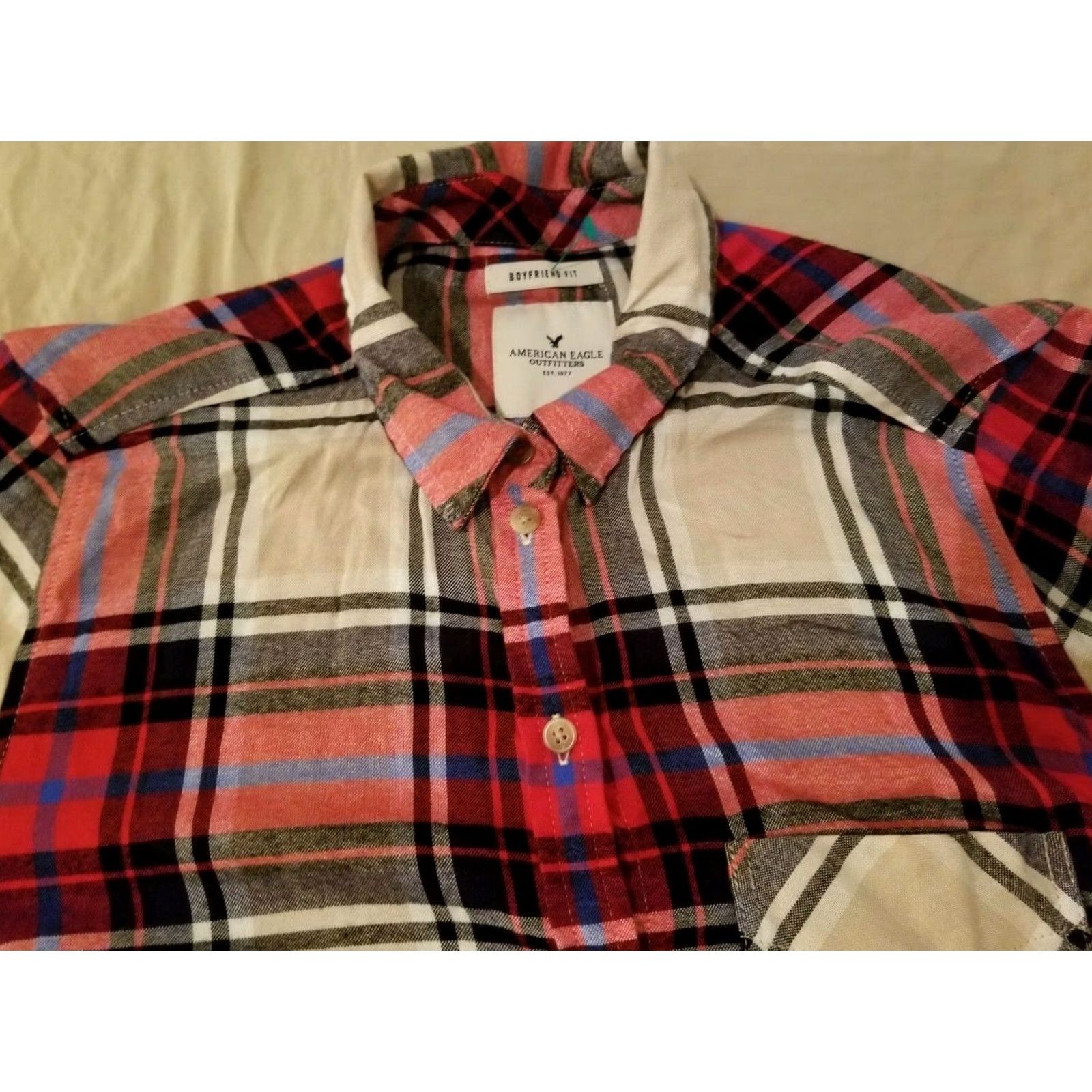 American Eagle Outfitters Womens American Eagle Outfitters Blouse Shirt M Red Cotton Button Dress-Style Top Size M / US 6-8 / IT 42-44 - 2 Thumbnail
