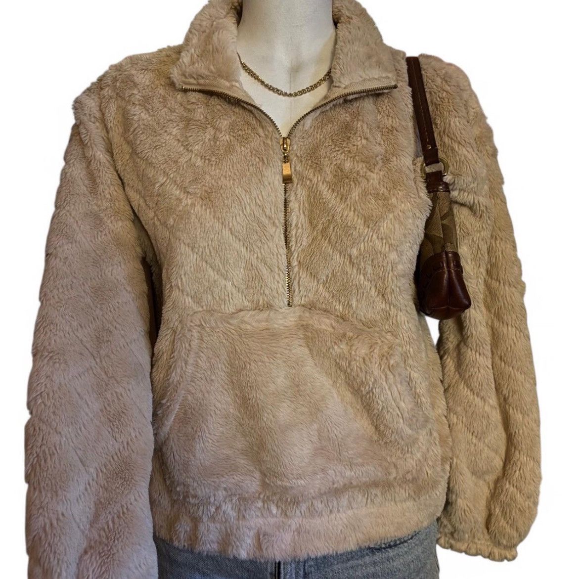 Other Tan Faux Fur Quarter Zip Sweater Size M / US 6-8 / IT 42-44 - 1 Thumbnail