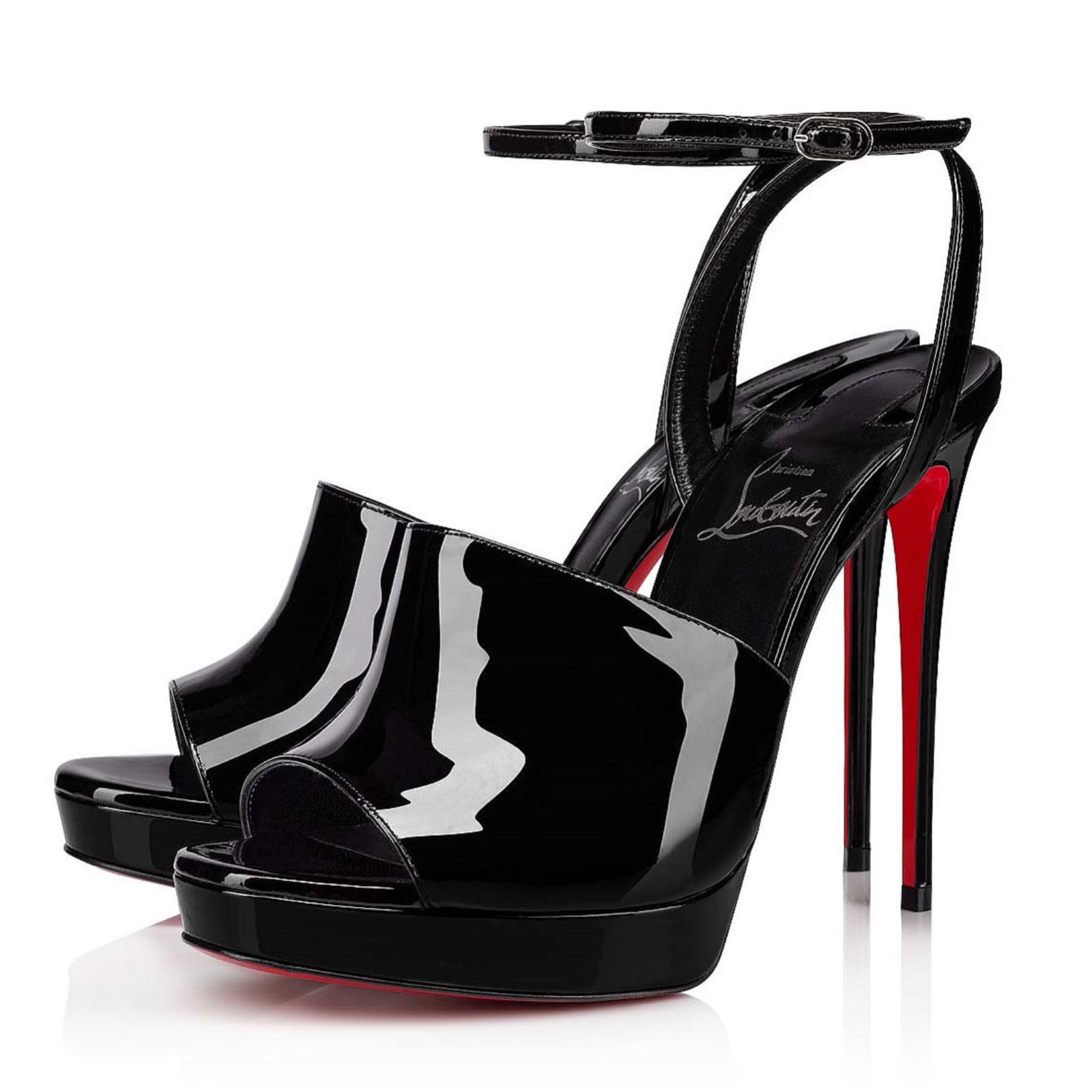 Christian Louboutin Miradona 120 Black Patent Ankle Strap Sandal Heel Pump 35 Size US 5 / IT 35 - 1 Thumbnail