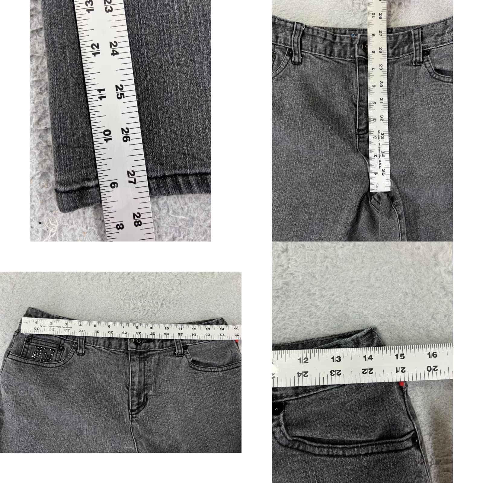 Vintage Style&co Jeans Womens 10P Black Denim Bootcut 28x27 5-Pocket Embroidered Logo Cotton Stretch Regular Petite Moderate Wash Mens? Size 32" / US 10 / IT 46 - 8 Thumbnail